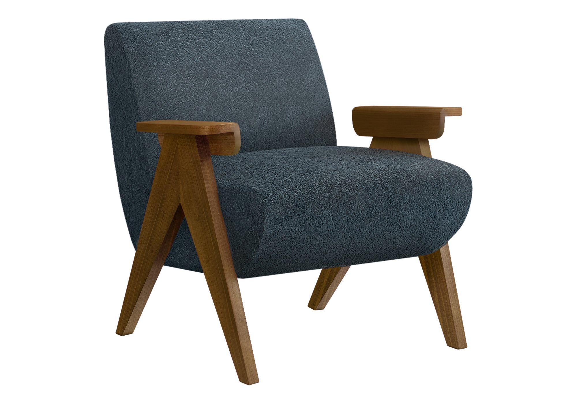 CHAISE D'APPOINT - 31"H / TISSU BLEU / BOIS DE NOYER – I 8313