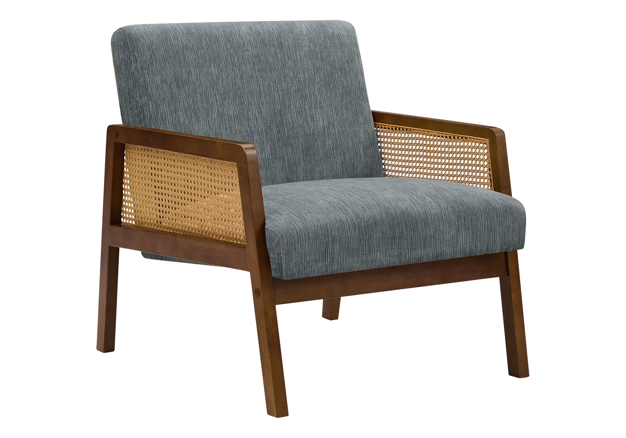 CHAISE D'APPOINT - 30"H / TISSU BLEU / BOIS DE NOYER – I 8339
