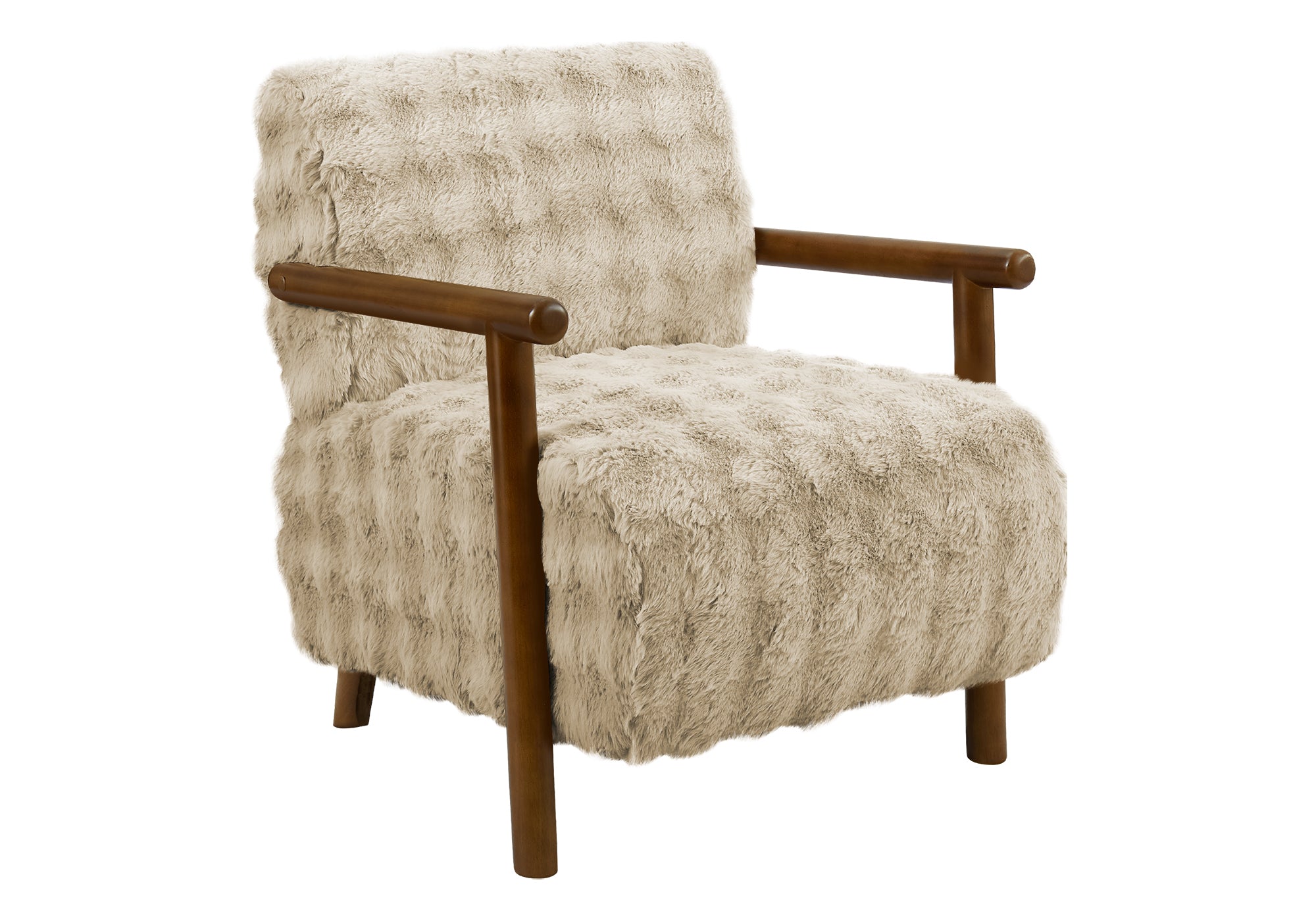CHAISE D'APPOINT - 31"H / FAUX FOURRURE BRUN / BOIS DE NOYER – I 8343