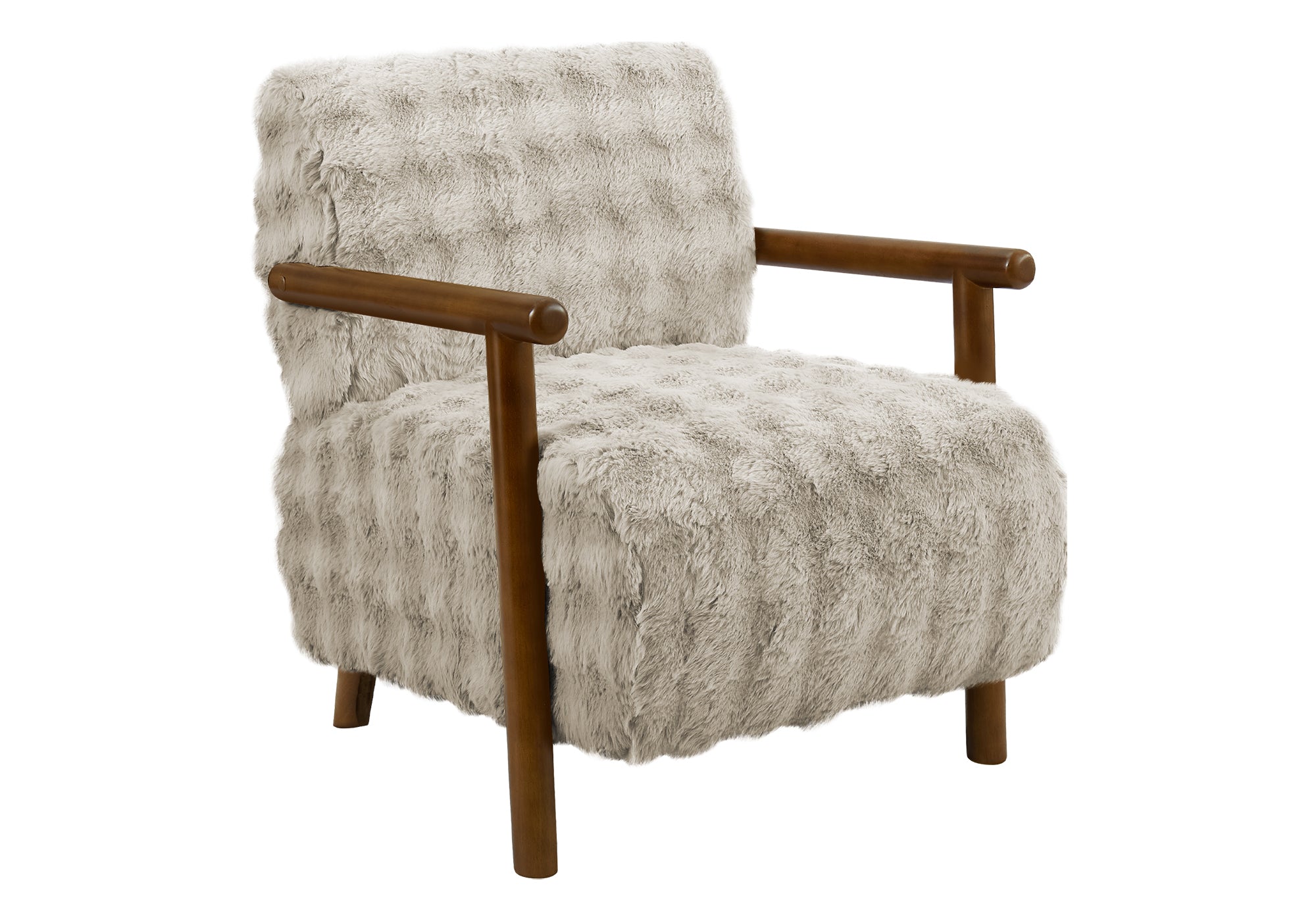 CHAISE D'APPOINT - 31"H / FAUX FOURRURE GRIS / BOIS DE NOYER – I 8344