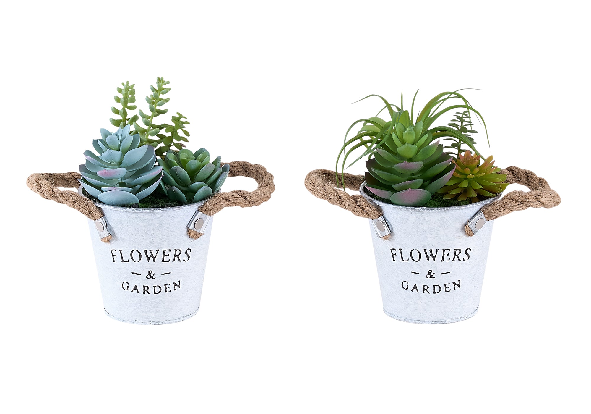 PLANTE ARTIFICIELLE - 2MCX / 7"H SUCCULENT POT 5" METAL – I 9361