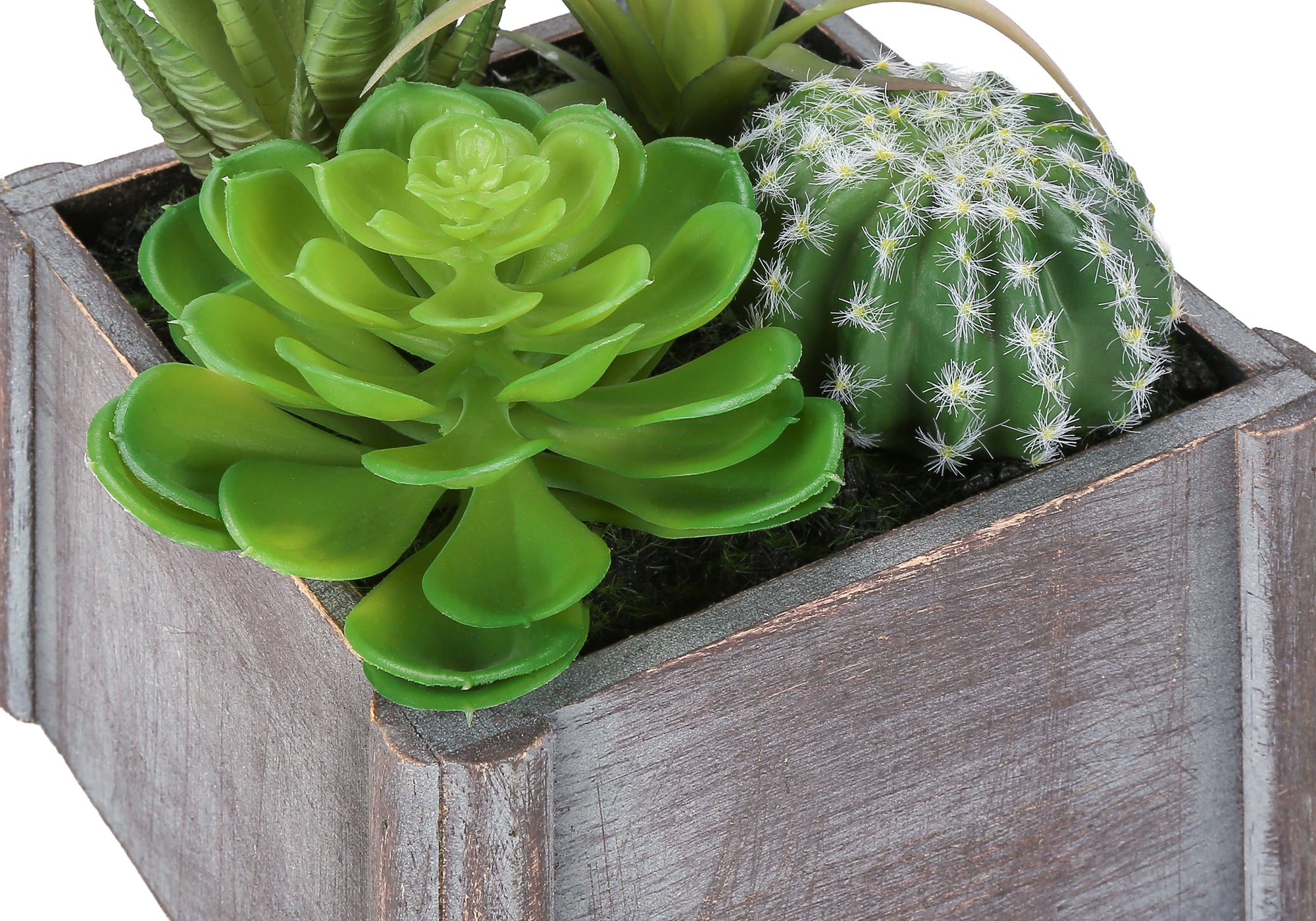 PLANTE ARTIFICIELLE - 2MCX / 8"H SUCCULENTE 7"X7" POT BOIS – I 9370
