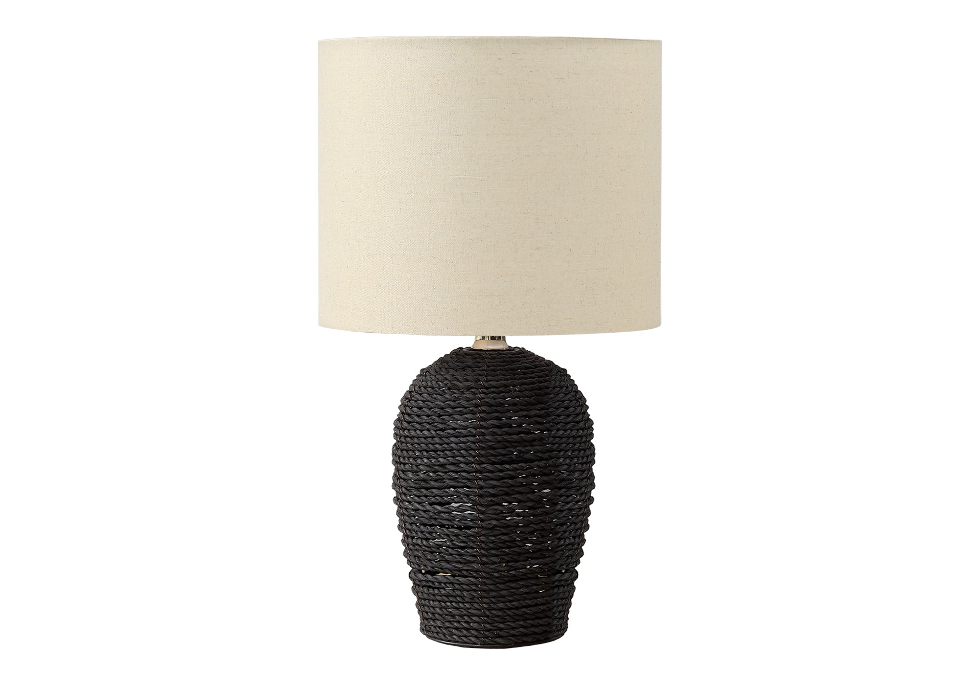 LUMINAIRE - 17"H LAMPE DE TABLE NOIR ROTIN / BEIGE – I 9853