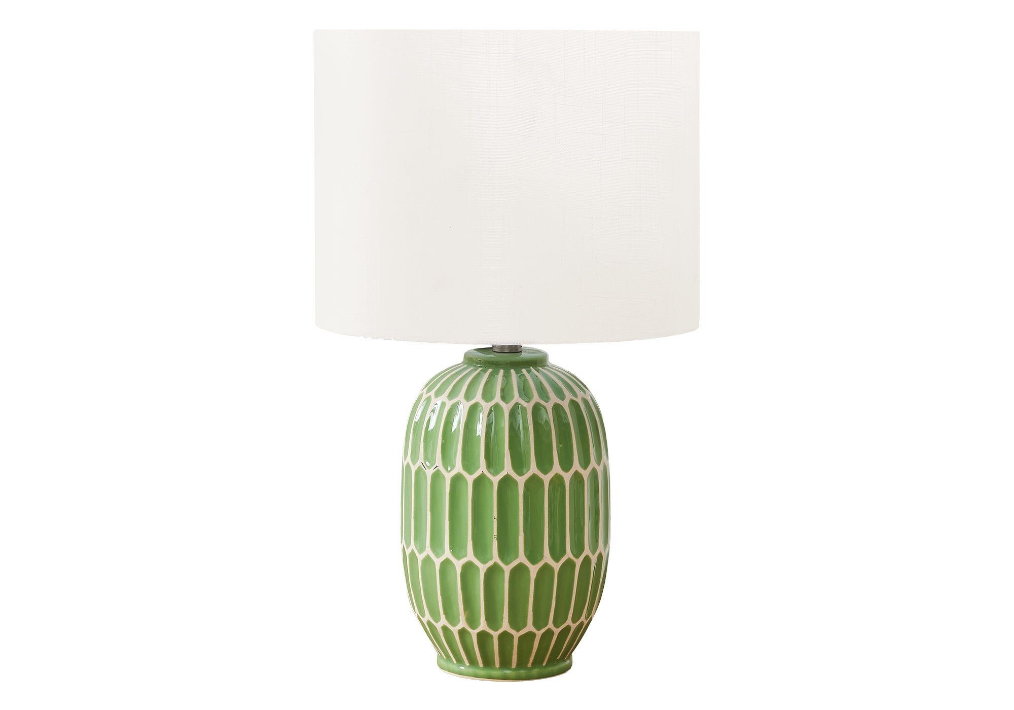 LUMINAIRE - 22"H LAMPE DE TABLE VERT CERAMIQUE / IVOIRE – I 9877