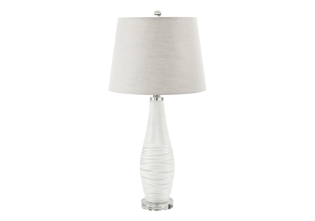 LUMINAIRE - 31"H LAMPE DE TABLE BLANC VERRE-CRYSTAL / GRIS – I 9912