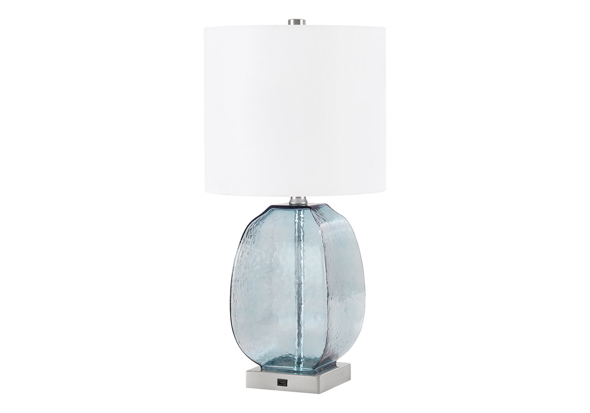LUMINAIRE - 2MCX / 21"LAMPE DE TABLE VERRE BLEU / USB – I 9967