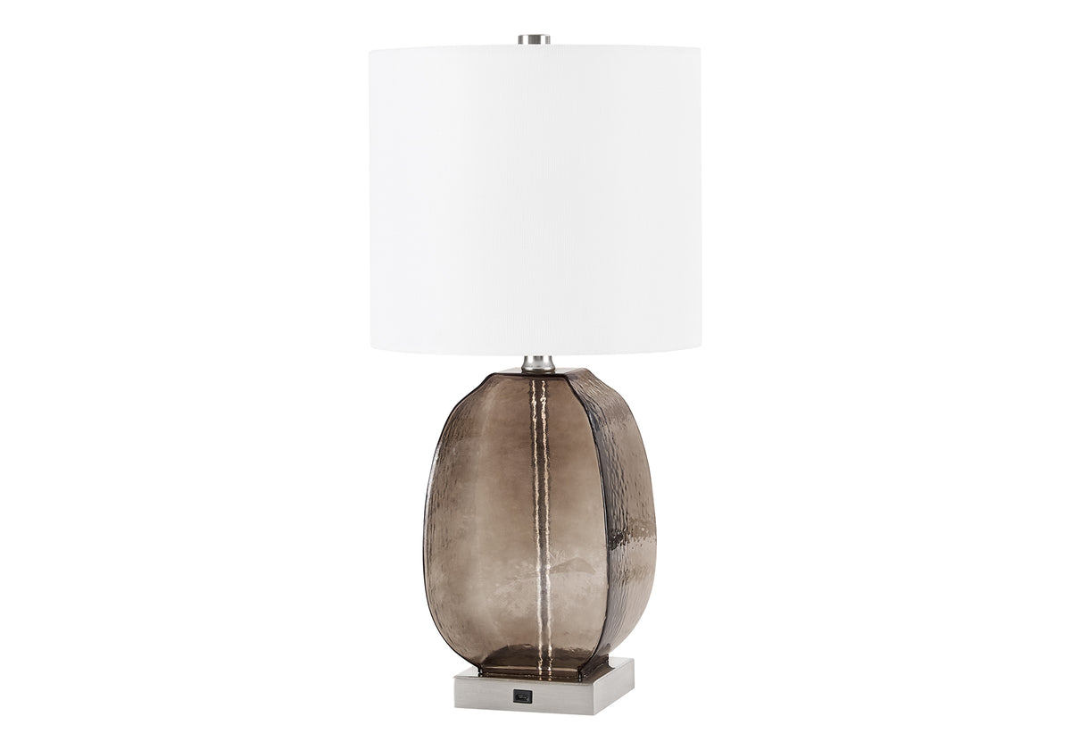 LUMINAIRE - 2MCX / 21"LAMPE DE TABLE VERRE GRIS / USB – I 9968