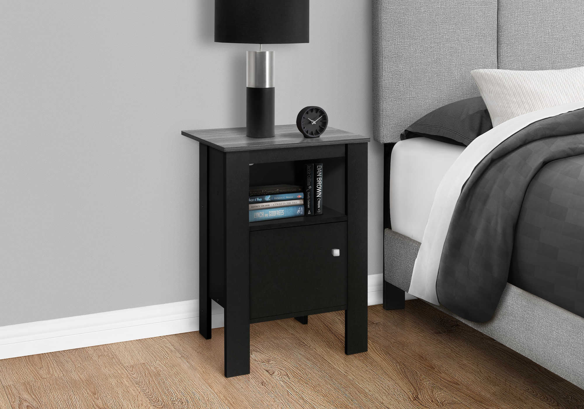 Image of nightstand - black / grey top night stand with storage  i 2134.