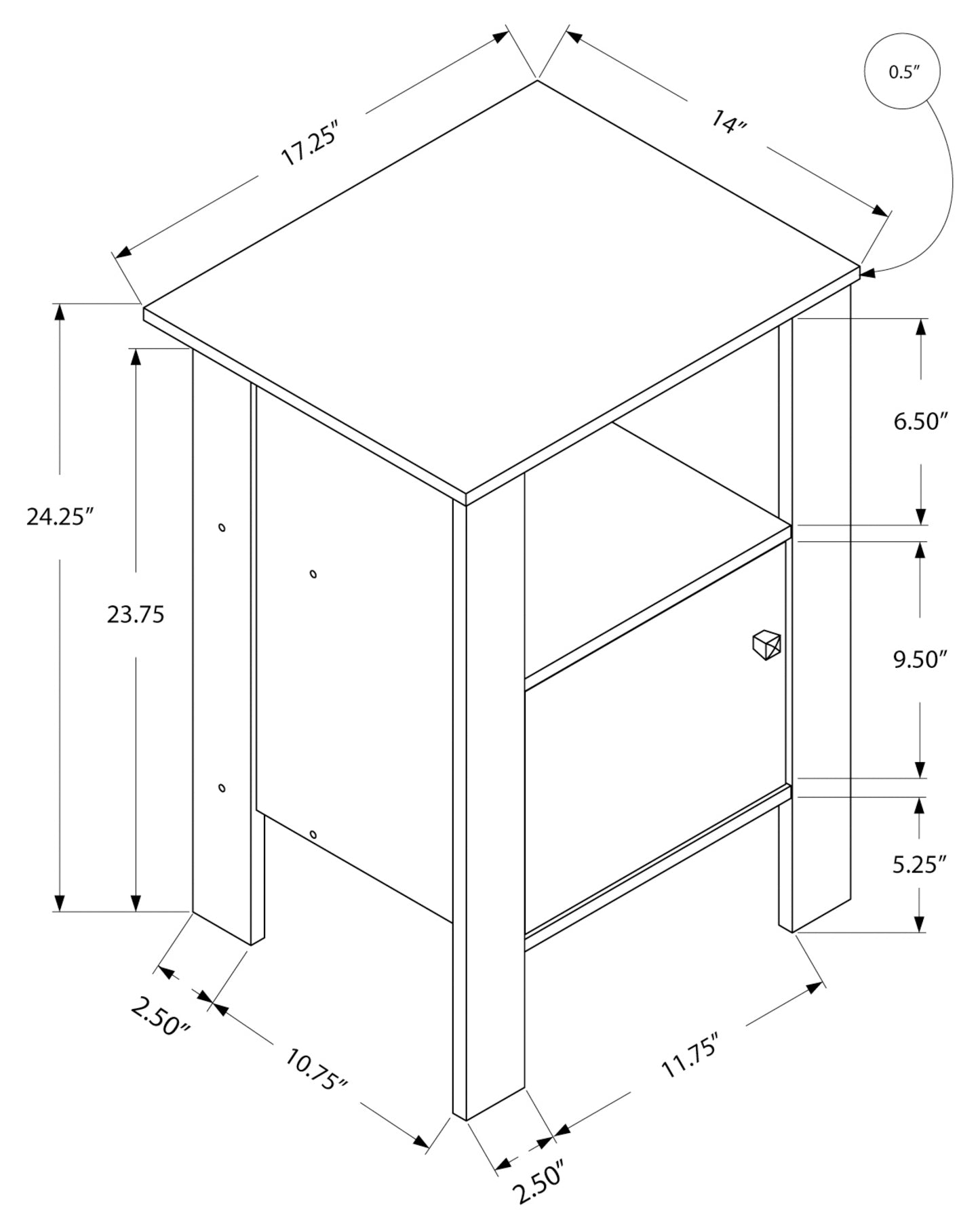 TABLE DE CHEVET - TABLE DE CHEVET NOIR / DESSUS GRIS – I 2134.