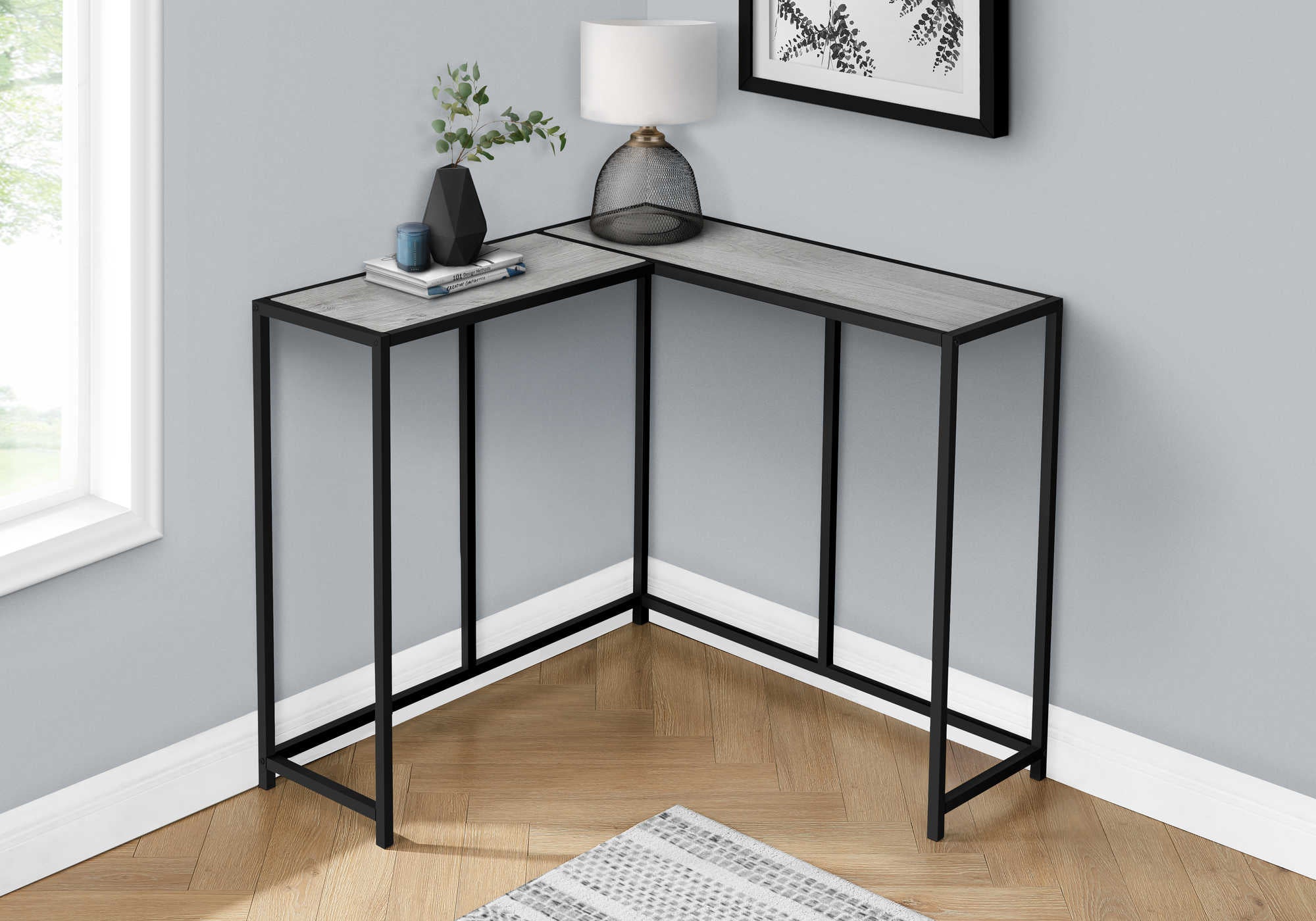 TABLE D'APPOINT - 36"L / GRIS / CONSOLE DE COIN – I 2156.