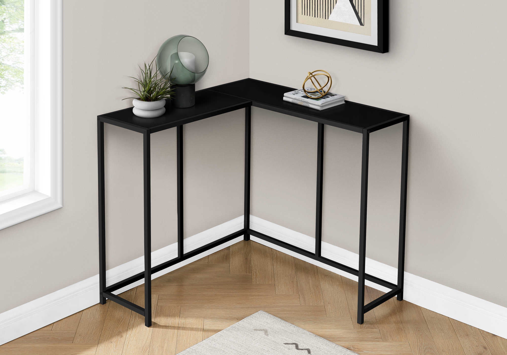 TABLE D'APPOINT - 36"L / NOIR / CONSOLE DE COIN – I 2157.