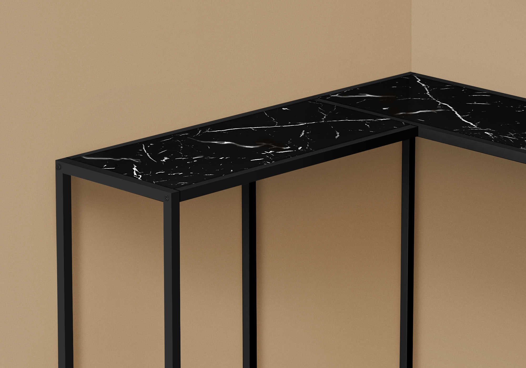 TABLE D'APPOINT - 36"L / MARBRE NOIR / CONSOLE DE COIN – I 2158.