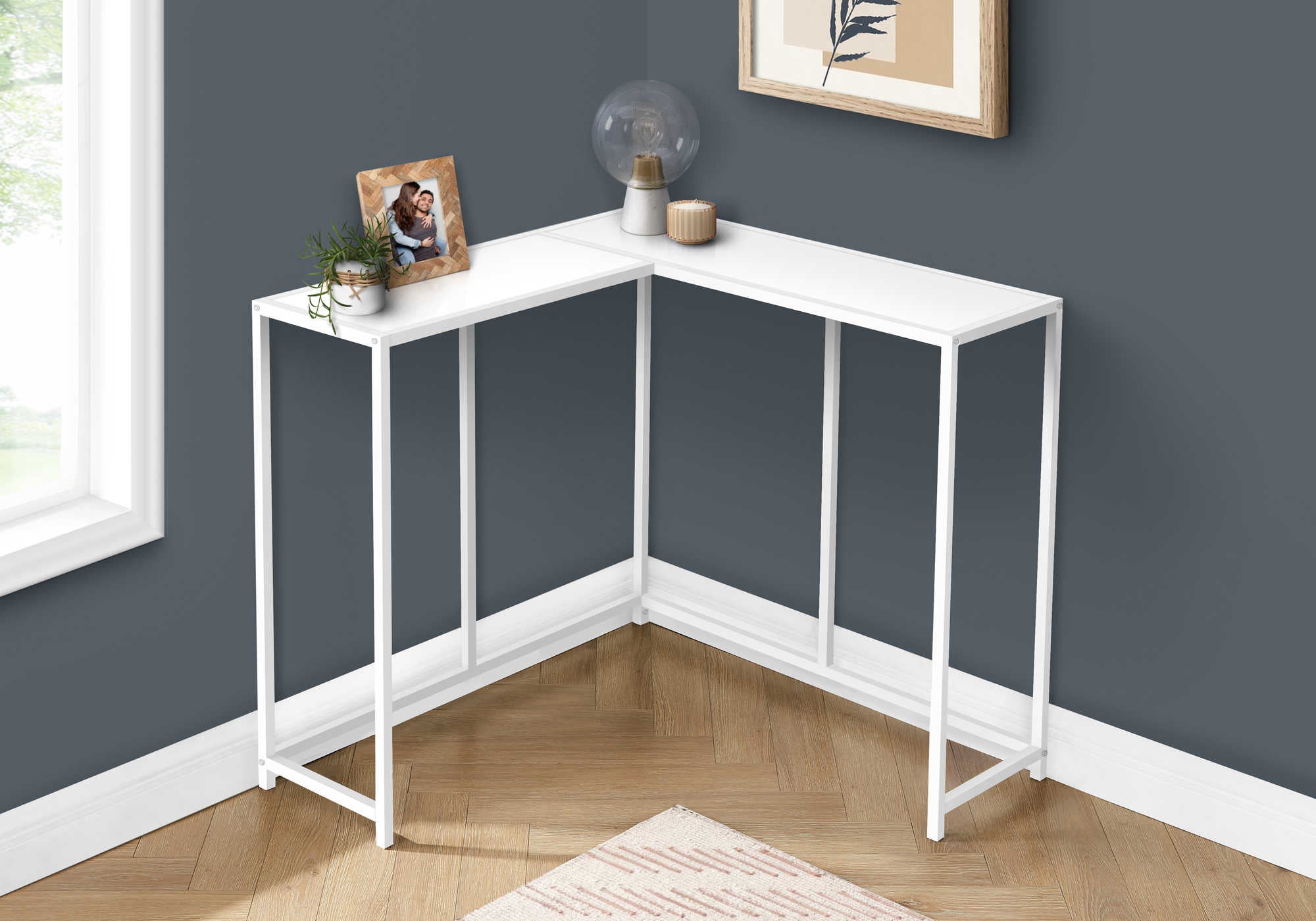 TABLE D'APPOINT - 36"L / BLANC / CONSOLE DE COIN – I 2160.