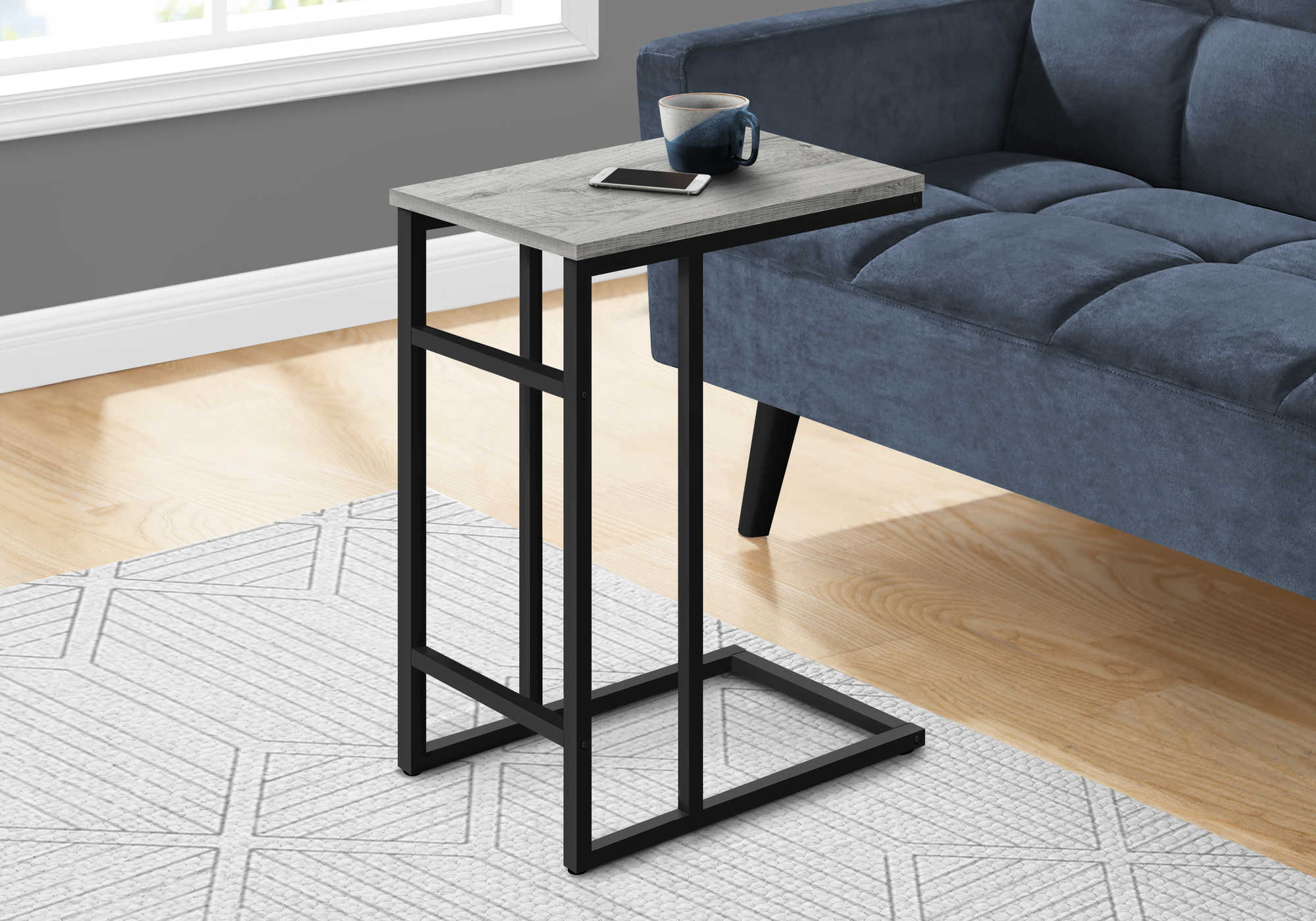 TABLE DE CHEVET - 24"H / GRIS / METAL NOIR – I 2171.