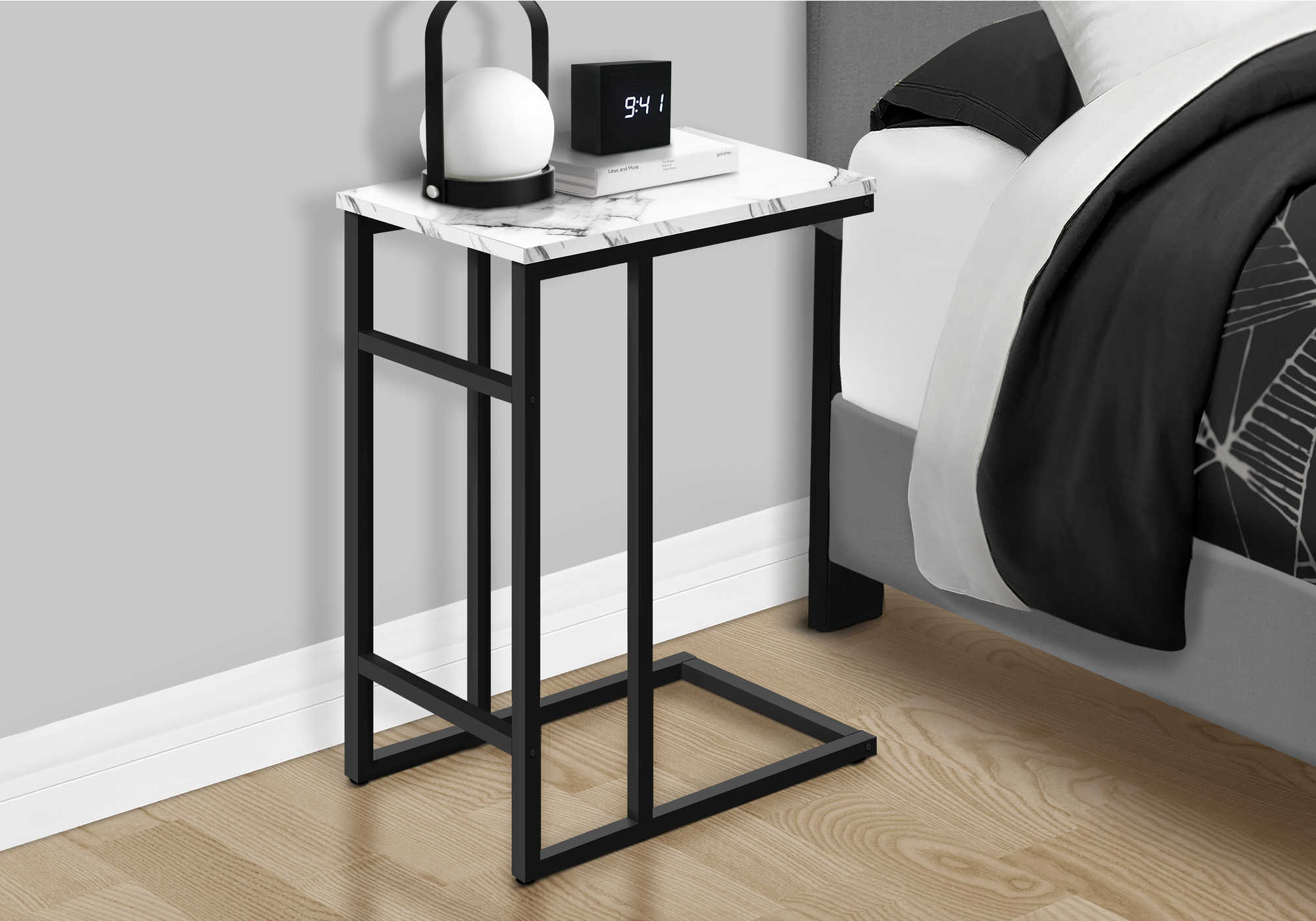 Image of nightstand - 24"h / white marble / black metal  i 2173.