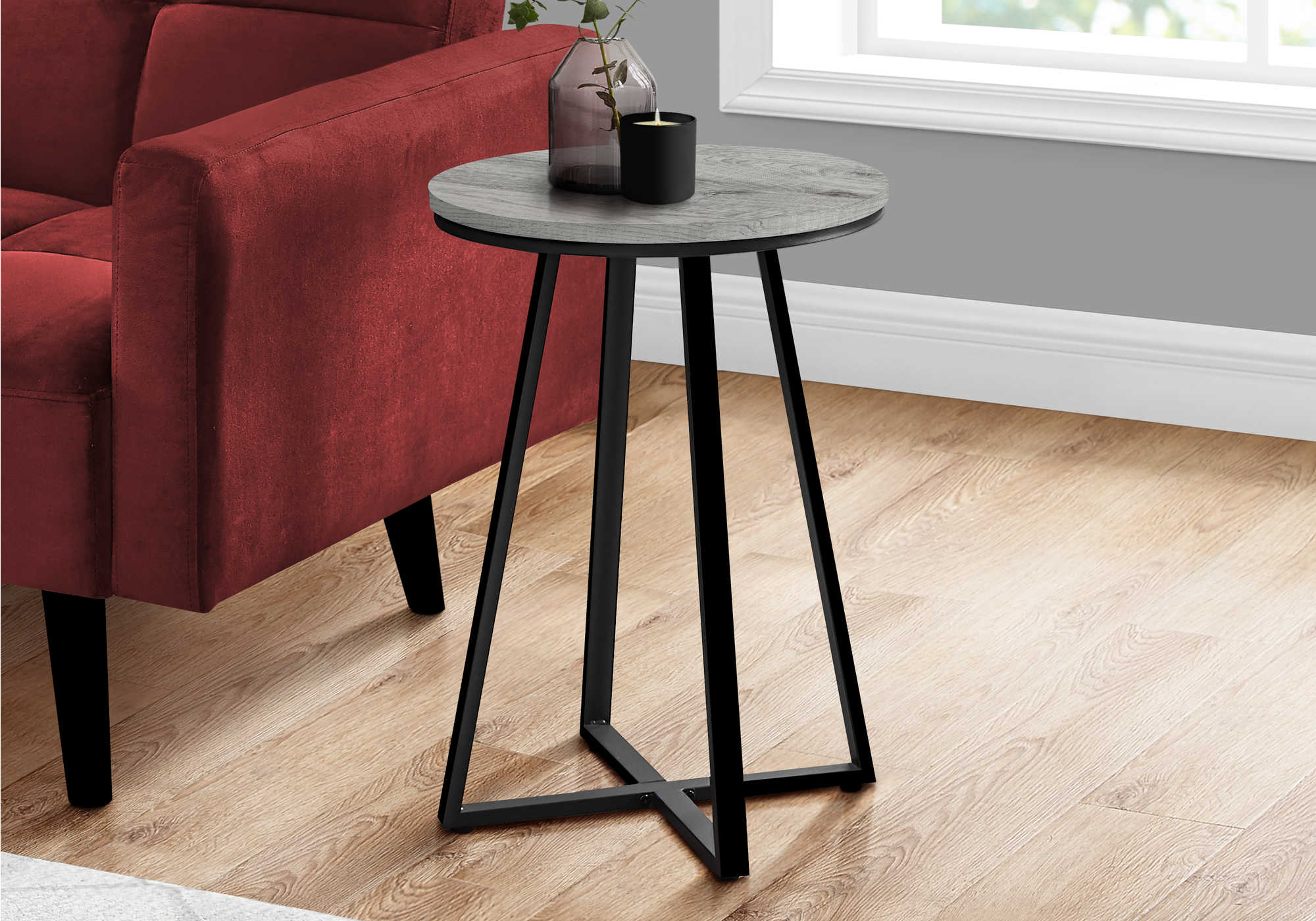 TABLE DE CHEVET - 22"H / GRIS / METAL NOIR – I 2176.
