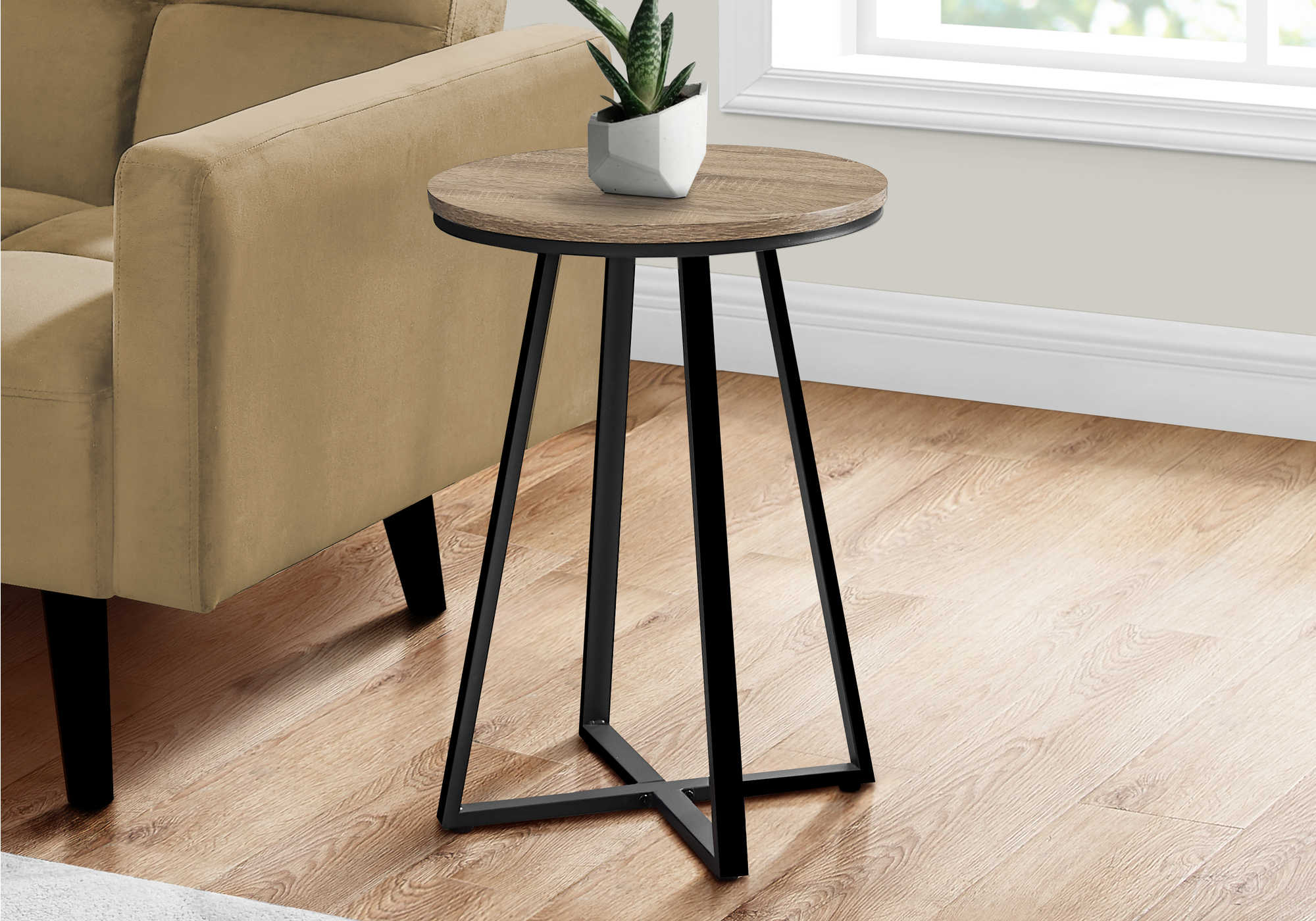 TABLE DE CHEVET - 22"H / TAUPE FONCE / METAL NOIR – I 2177.