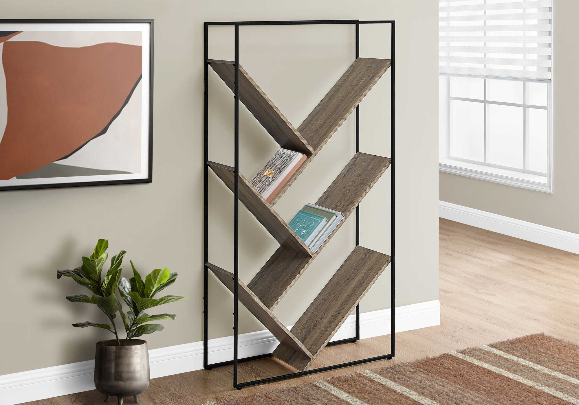 ETAGERE - 60"H / TAUPE FONCE / METAL NOIR – I 2201.