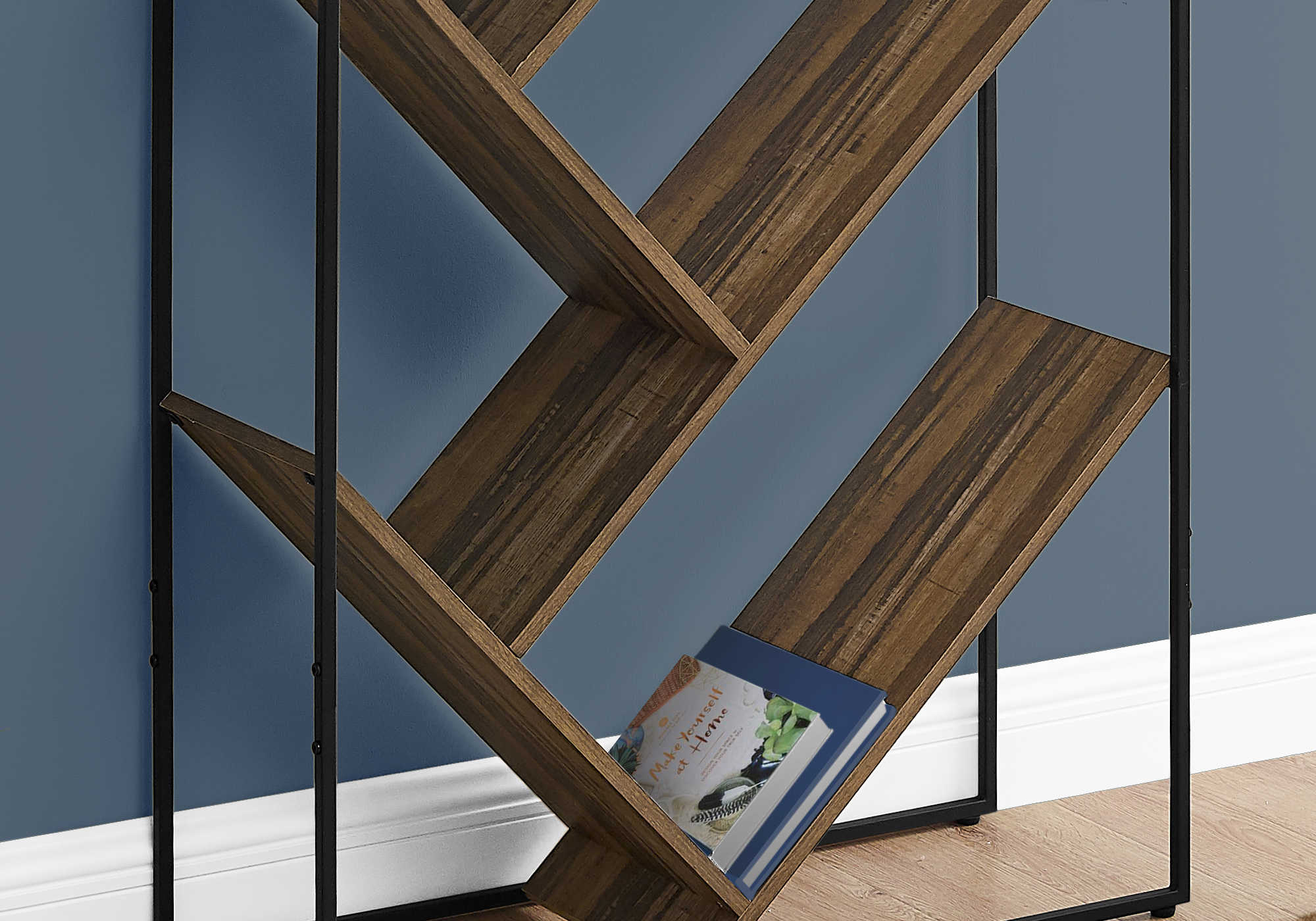 ETAGERE - 60"H / FAUX BOIS BRUN  / METAL NOIR – I 2202.
