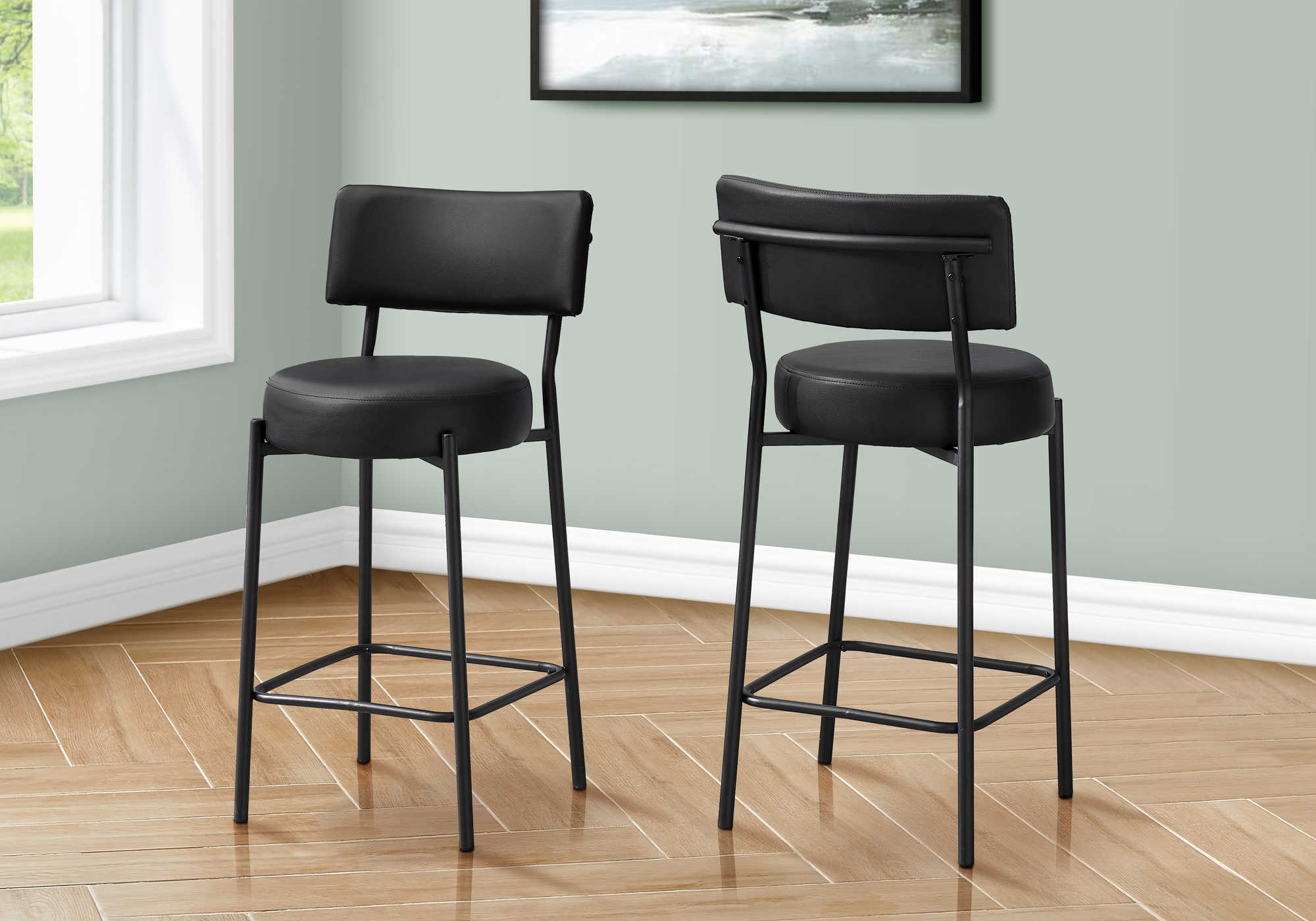 TABOURET DE BAR - 2PCS/ 37"H / PU NOIR / HAUTEUR COMPTOIR – I 2245