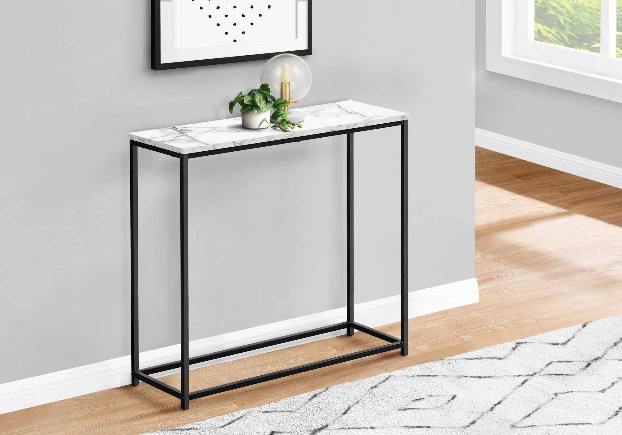 TABLE D'APPOINT - 32"L / CONSOLE MARBRE BLANC/ METAL NOIR – I 2255.