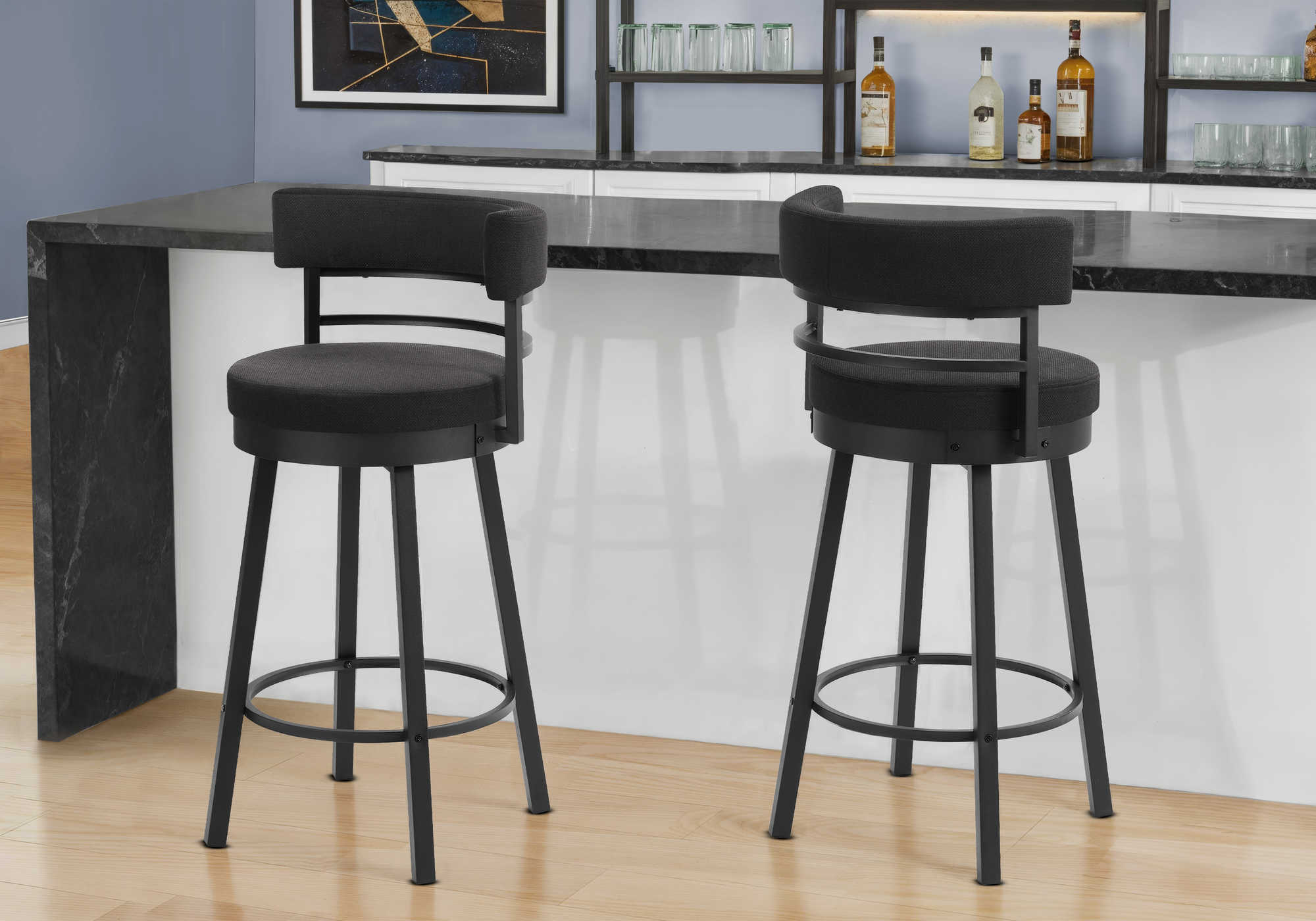 TABOURET DE BAR - 2PCS / 39"H BAR / PIVOTANT / TISSU NOIR – I 2302