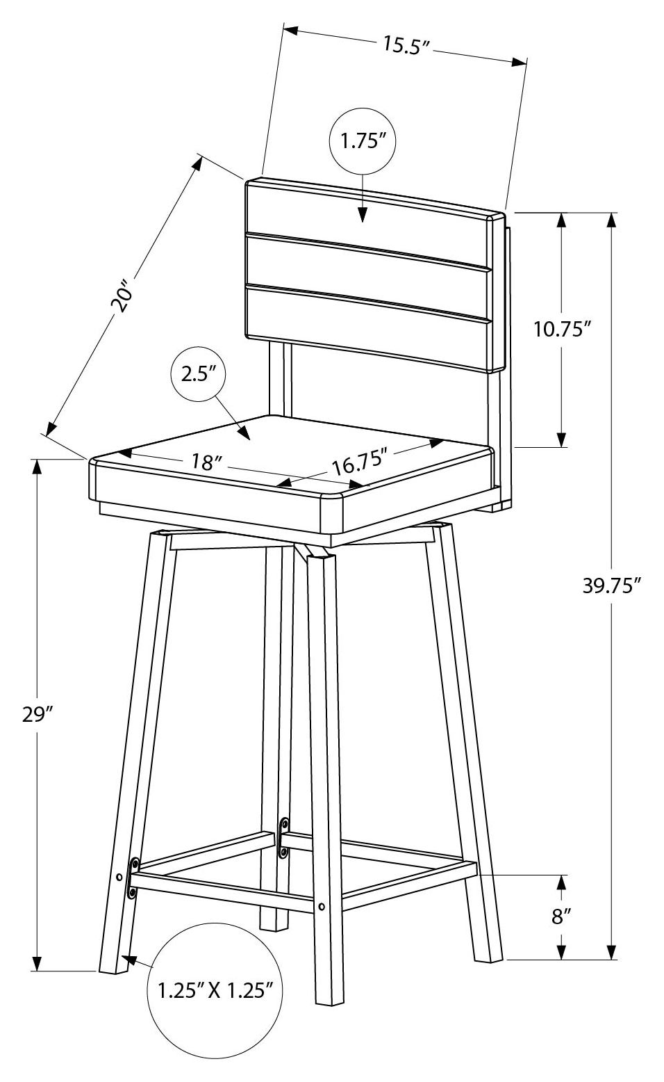 TABOURET DE BAR - 2PCS / 40"H BAR / PIVOTANT / PU NOIR – I 2311