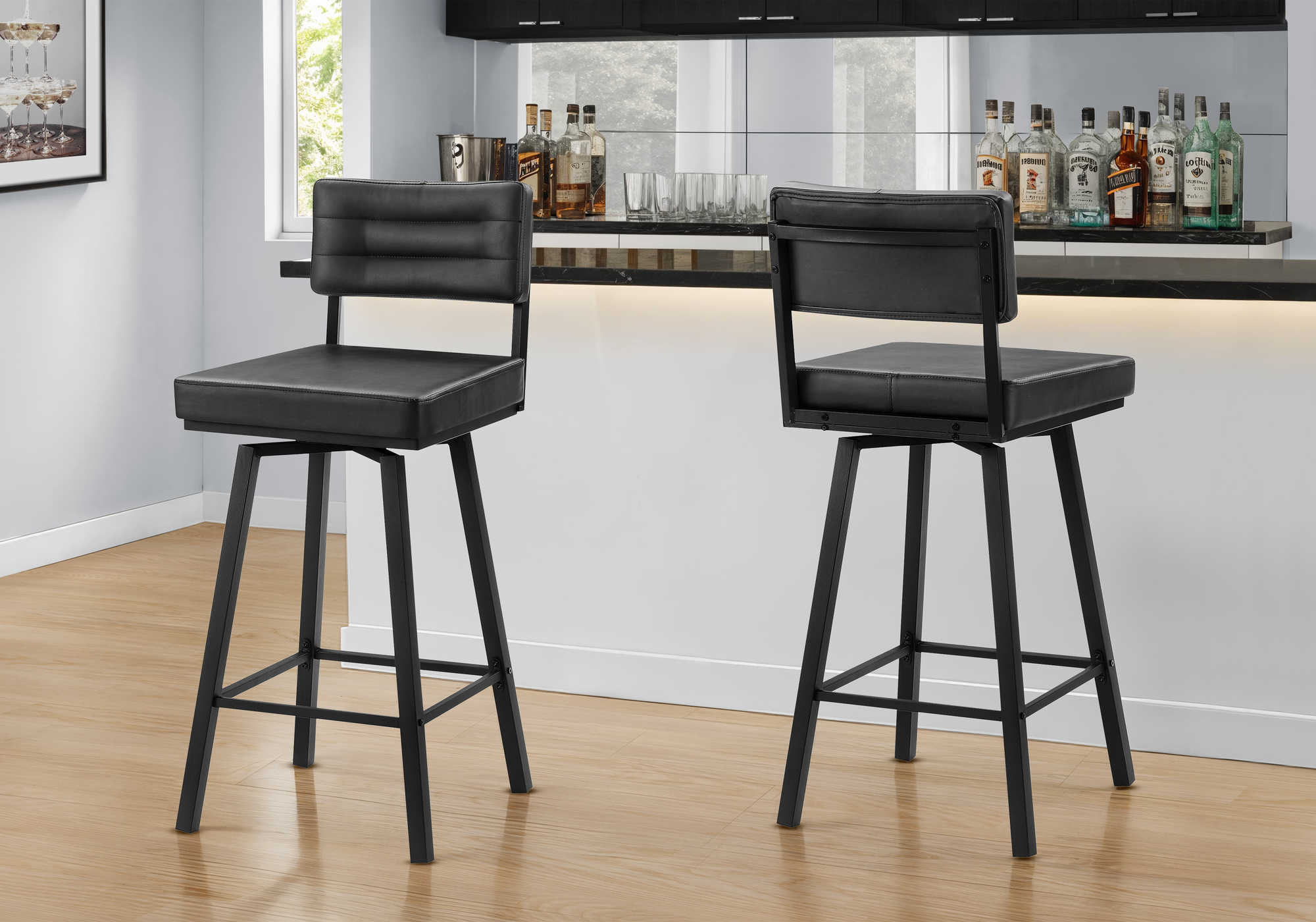 TABOURET DE BAR - 2PCS / 40"H BAR / PIVOTANT / PU NOIR – I 2311