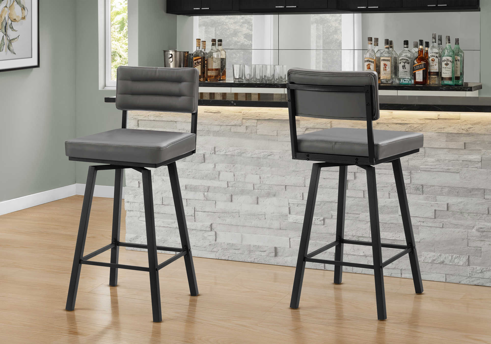 TABOURET DE BAR - 2PCS / 40"H BAR / PIVOTANT / PU GRIS – I 2312