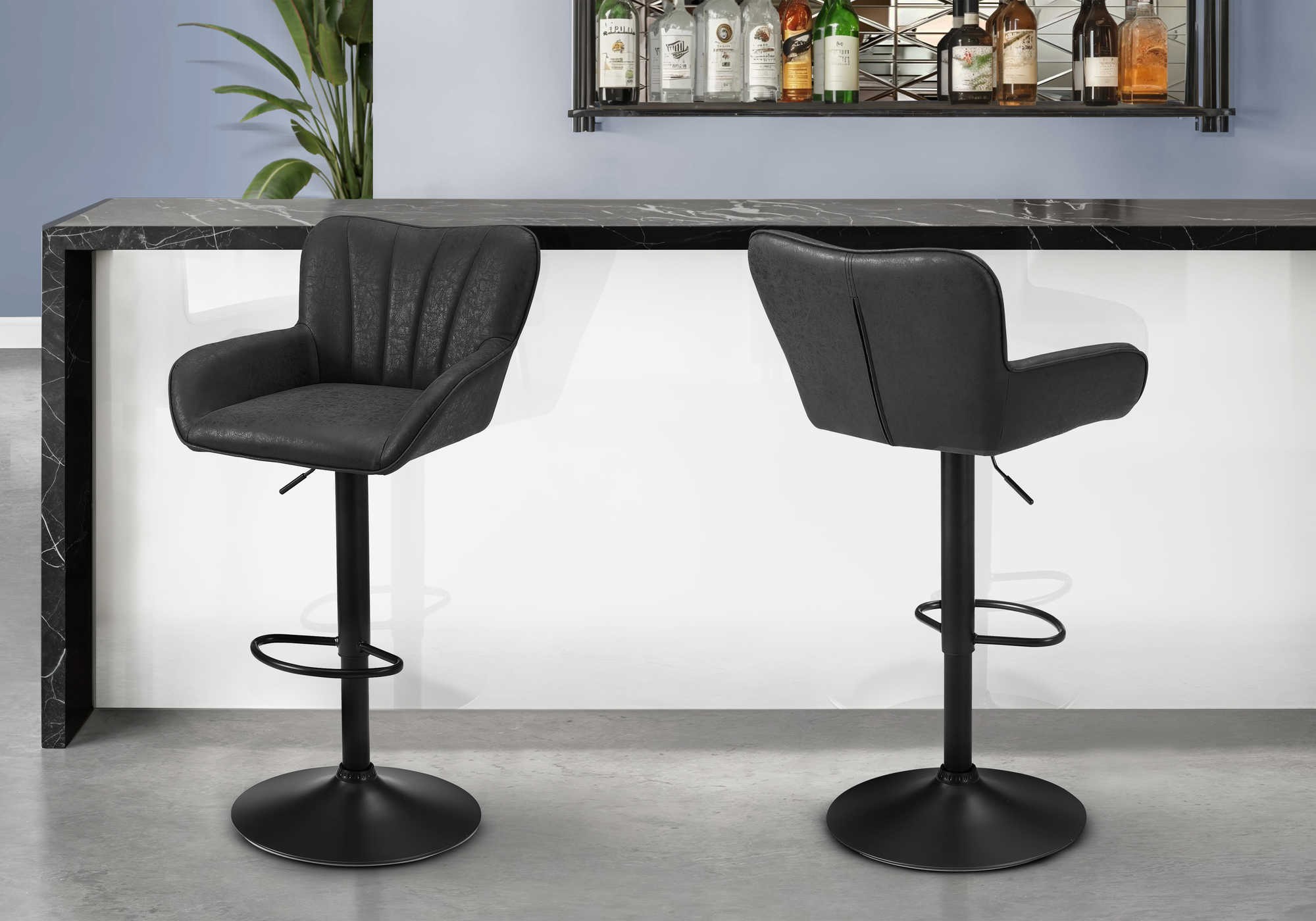 TABOURET DE BAR - 2PCS / PU NOIR / NOIR HAUTEUR REGLABLE – I 2328
