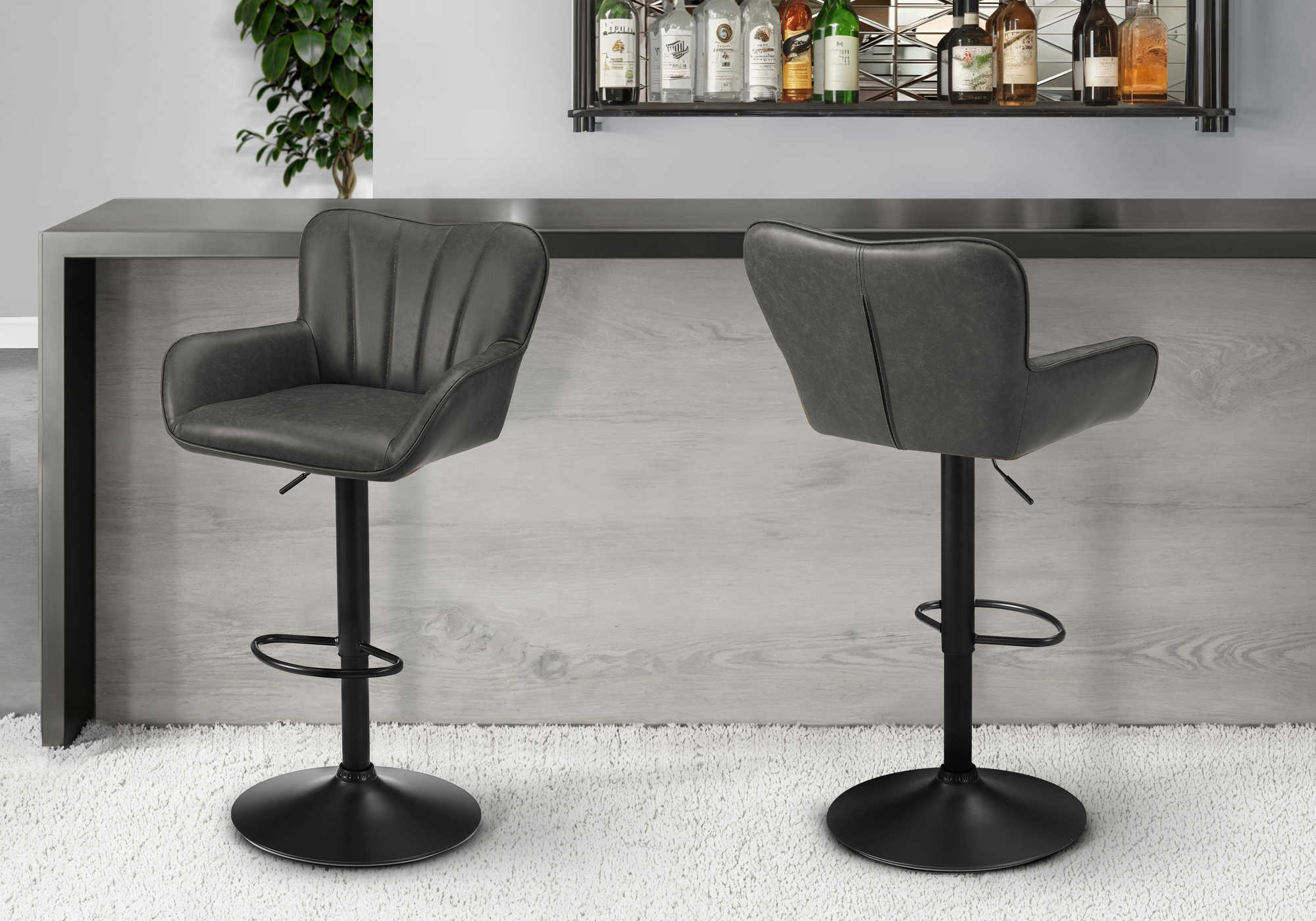 TABOURET DE BAR - 2PCS / PU GRIS / NOIR HAUTEUR REGLABLE – I 2330