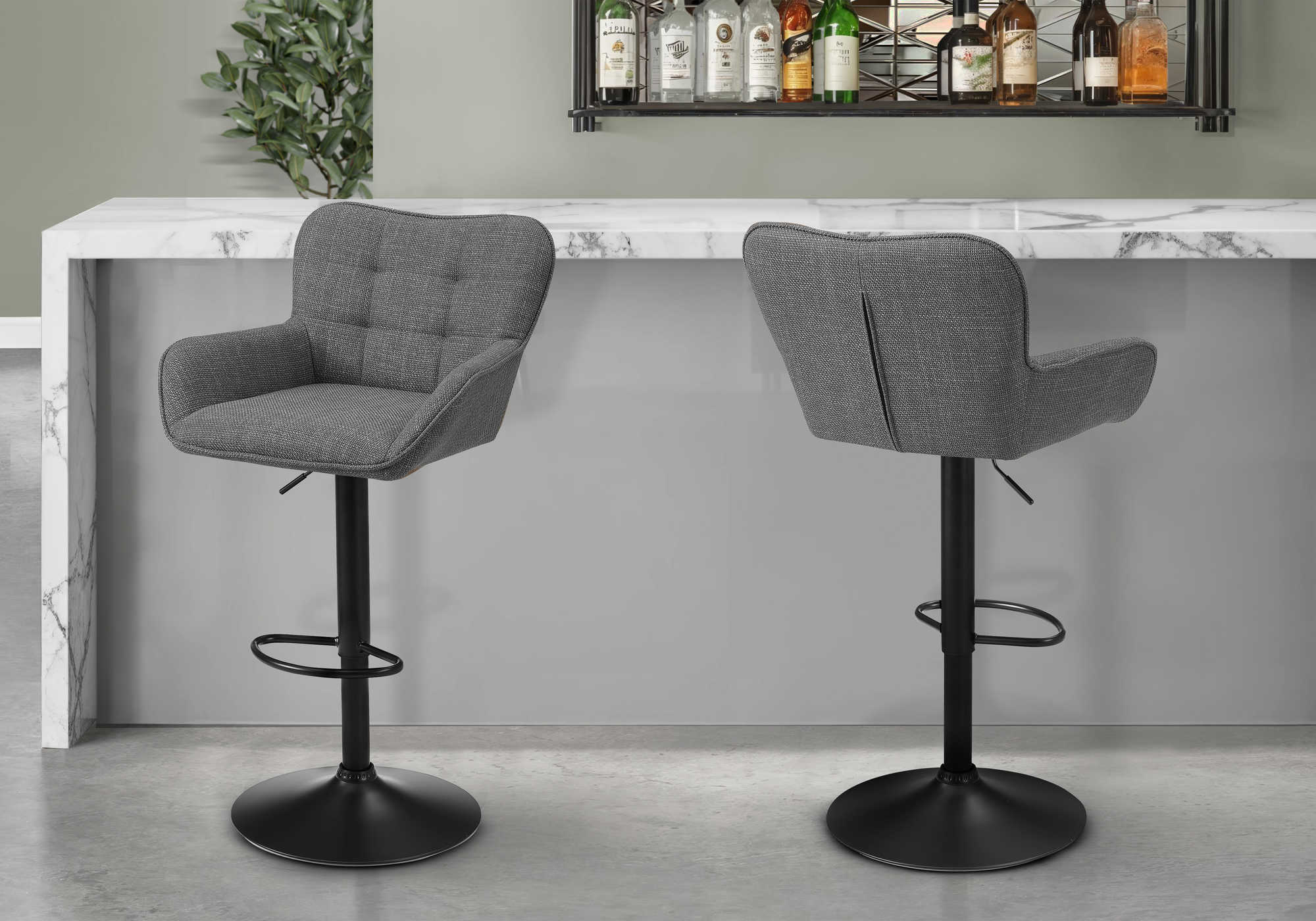TABOURET DE BAR - 2PCS / TISSU GRIS / NOIR HAUTEUR REGLABLE – I 2333