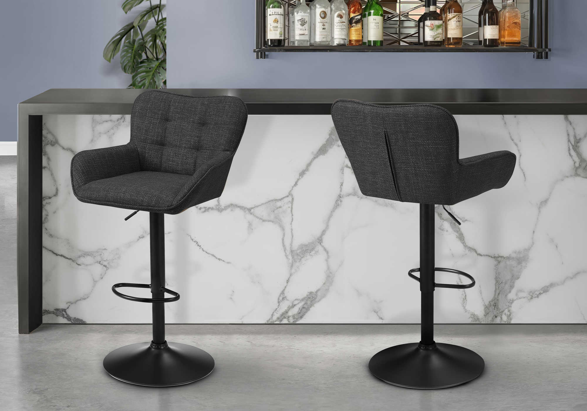TABOURET DE BAR - 2PCS / TISSU NOIR / NOIR HAUTEUR REGLABLE – I 2334