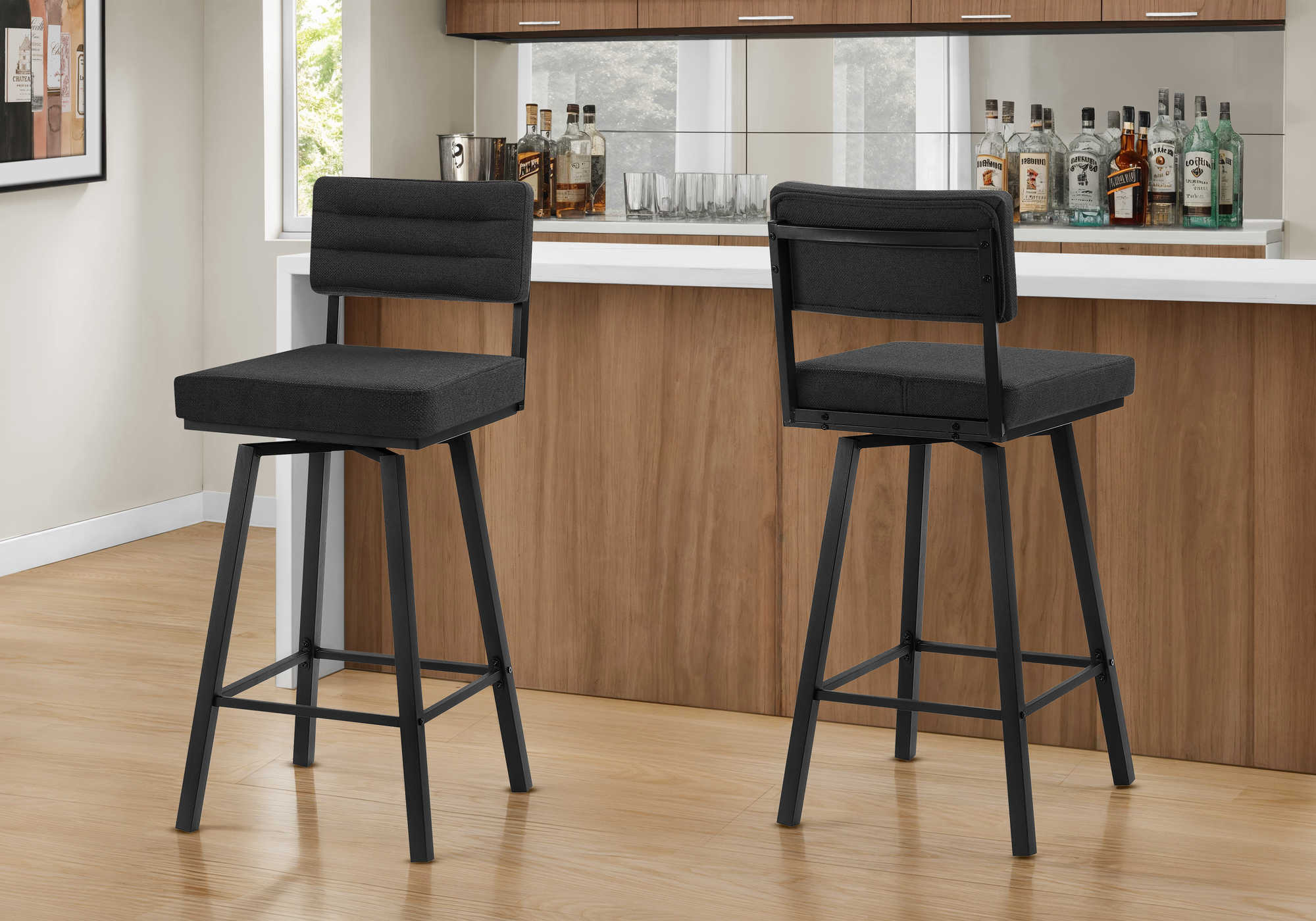 TABOURET DE BAR - 2PCS / 40"H BAR / PIVOTANT / TISSU NOIR – I 2340