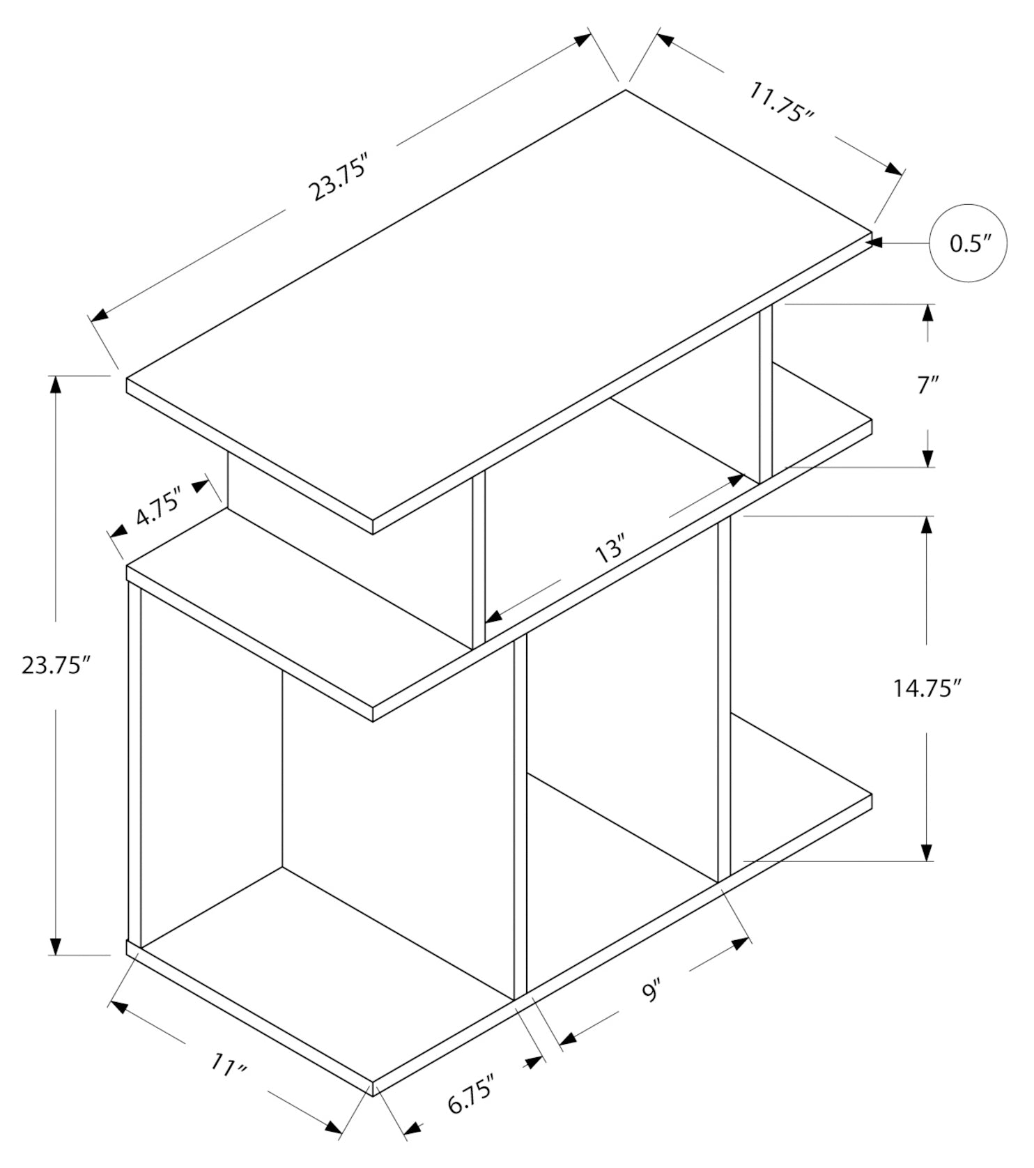 TABLE DE CHEVET - 24"H / NOIR / DESSUS GRIS – I 2477.