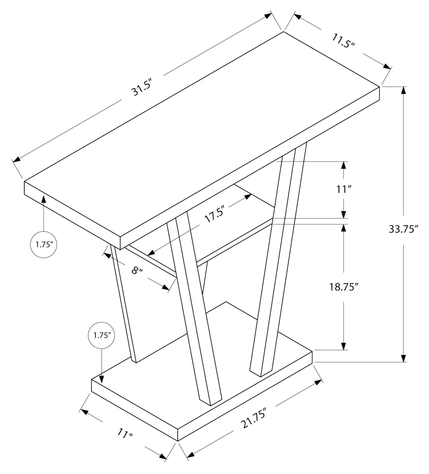 TABLE D'APPOINT - 32"L / CONSOLE D'ENTREE BLANCHE – I 2560.