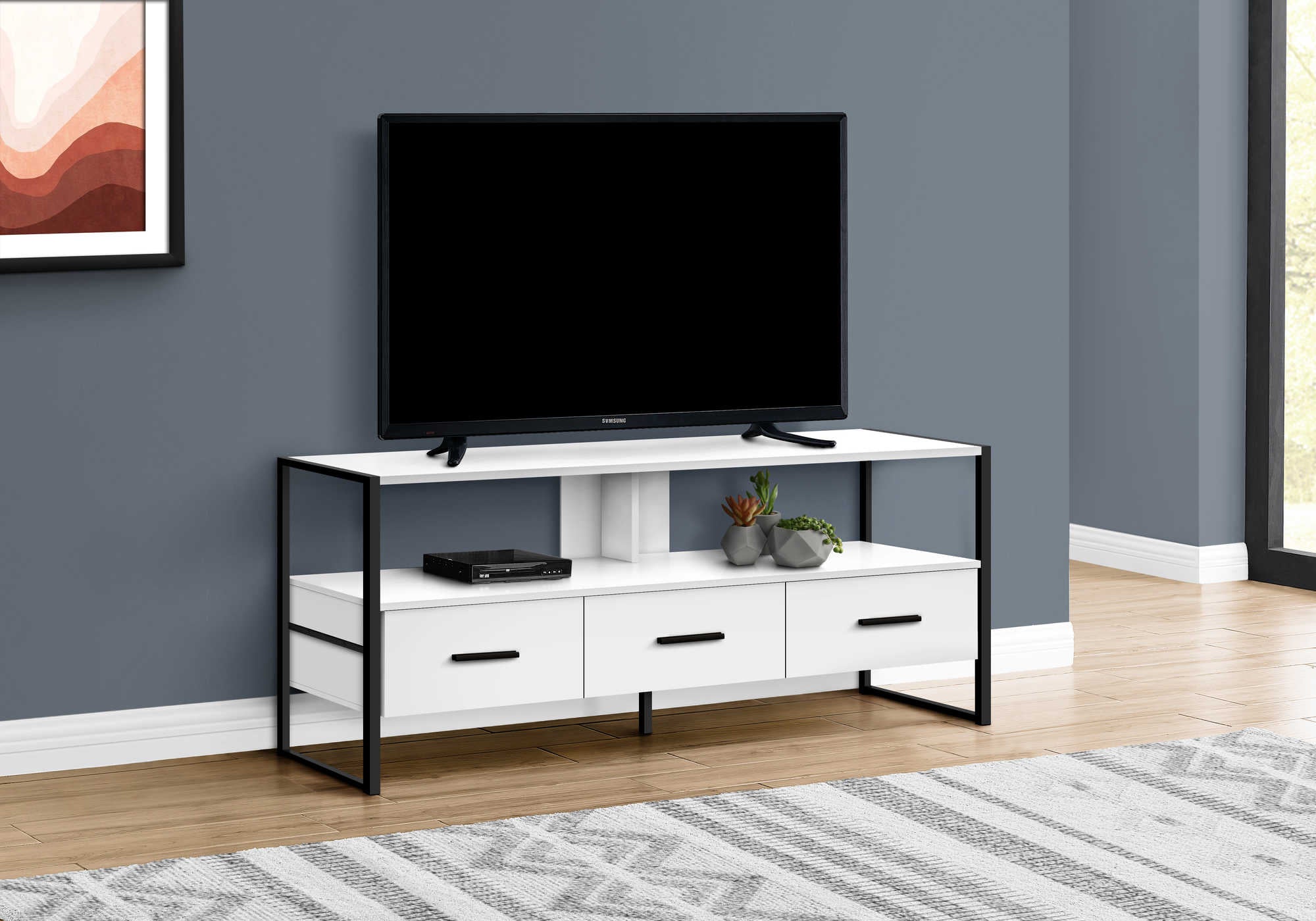 Image of tv stand - 48"l / white / black metal  i 2615.