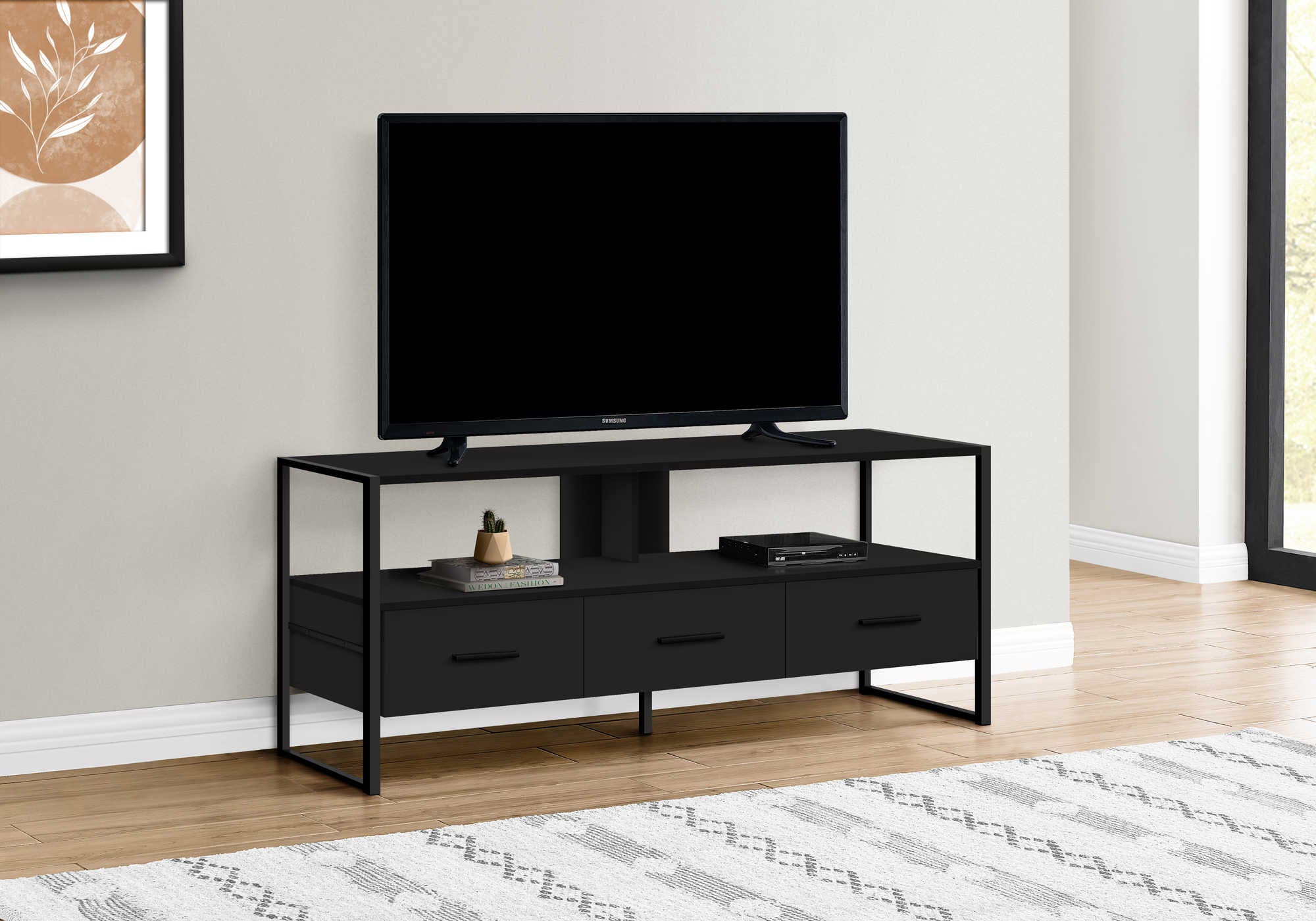 Image of tv stand - 48"l / black / black metal  i 2616.