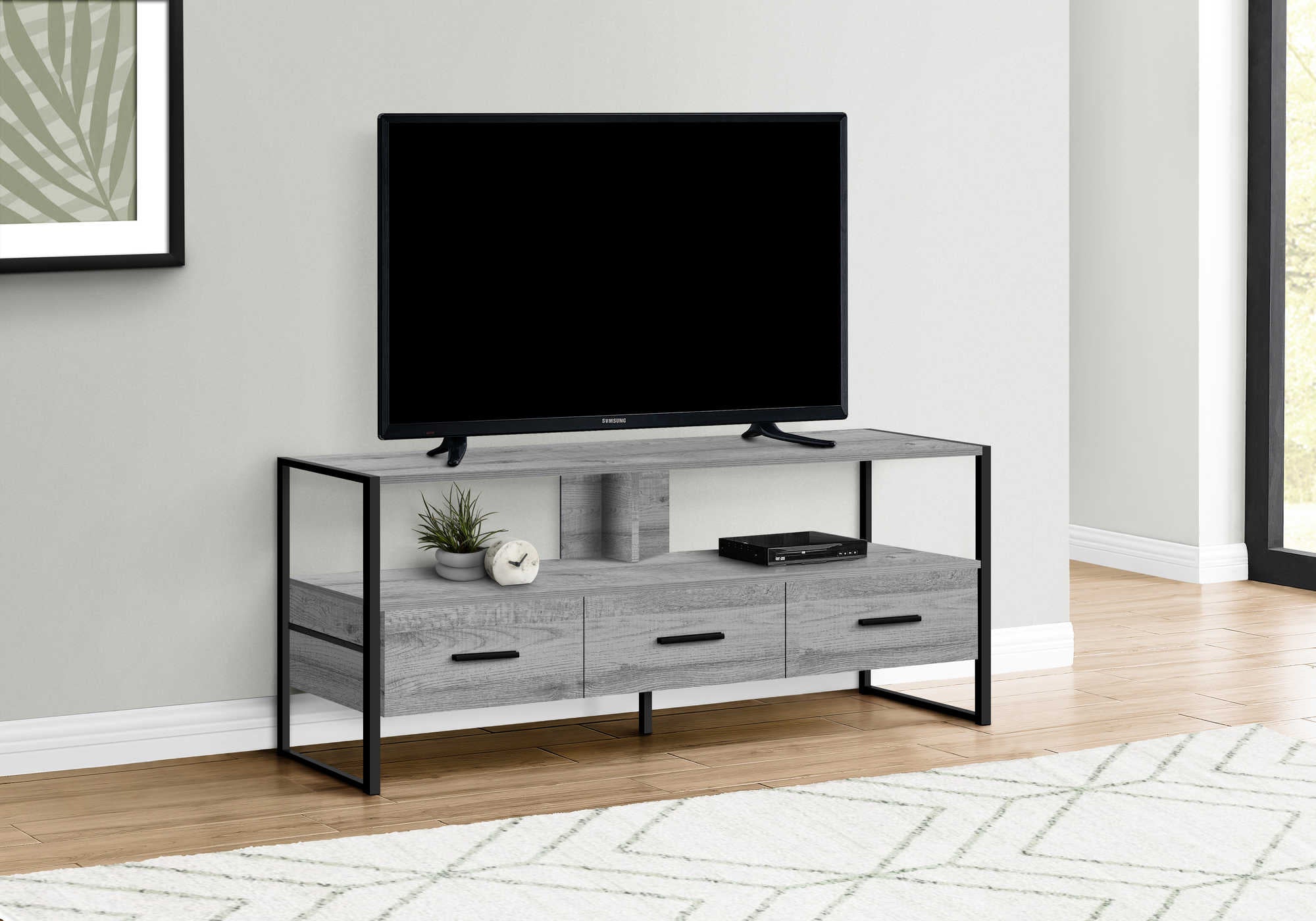 Image of tv stand - 48"l / grey / black metal  i 2617.