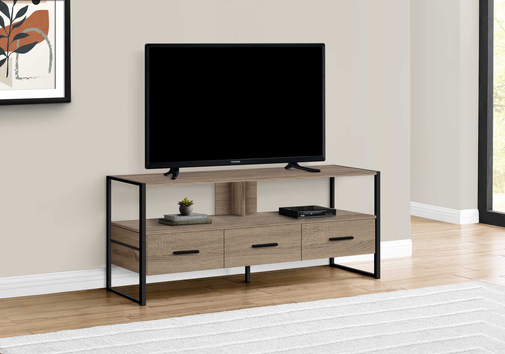 Image of tv stand - 48"l / dark taupe / black metal  i 2618.