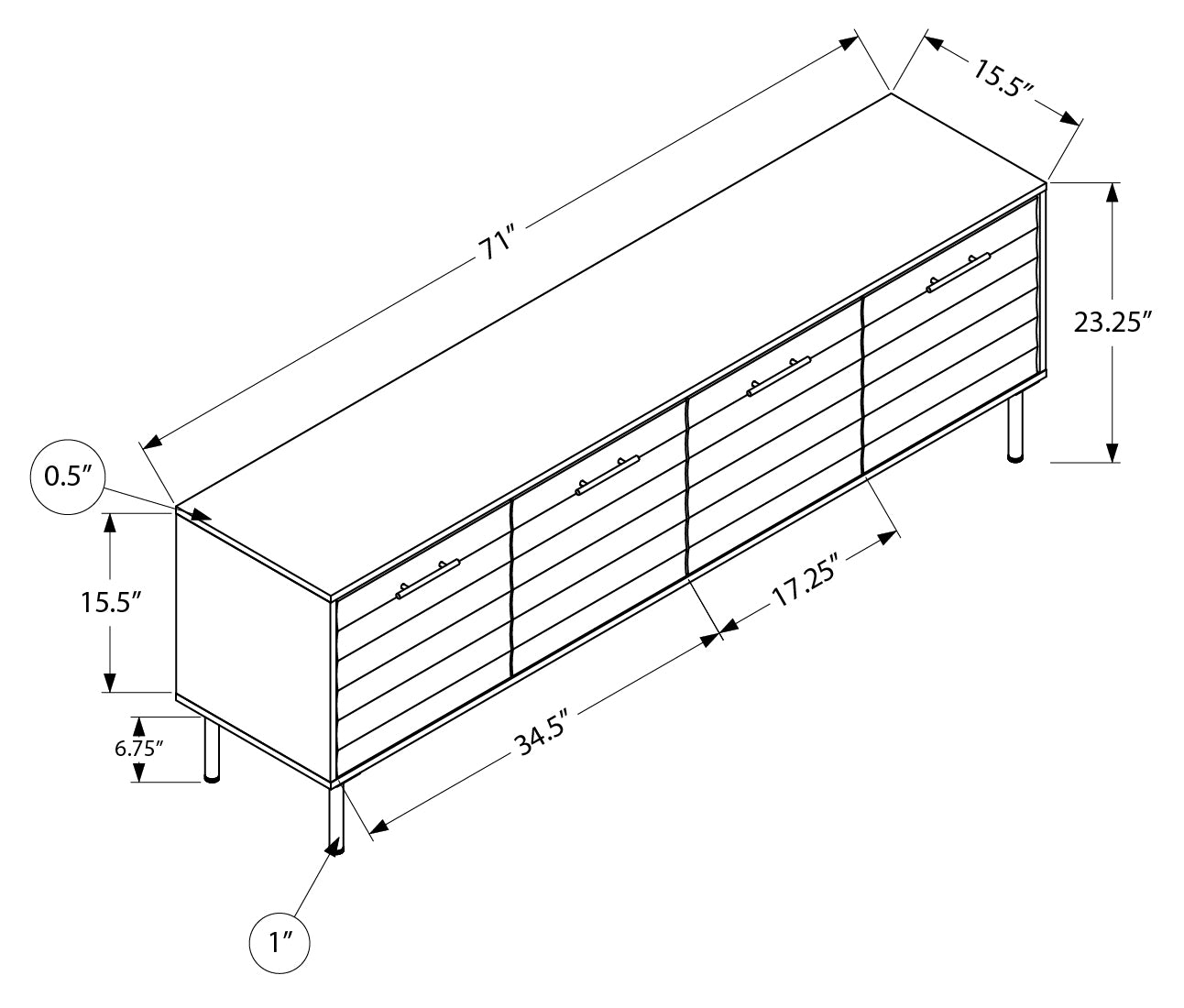 MEUBLE TV - 72"L / BRUN FONCE SIMILI-BOIS AVEC 4 PORTES – I 2727
