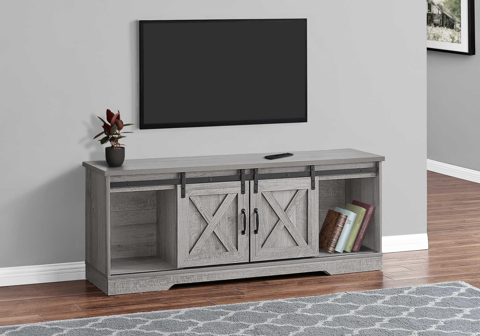 Image of tv stand - 60"l / grey with 2 sliding doors  i 2747.