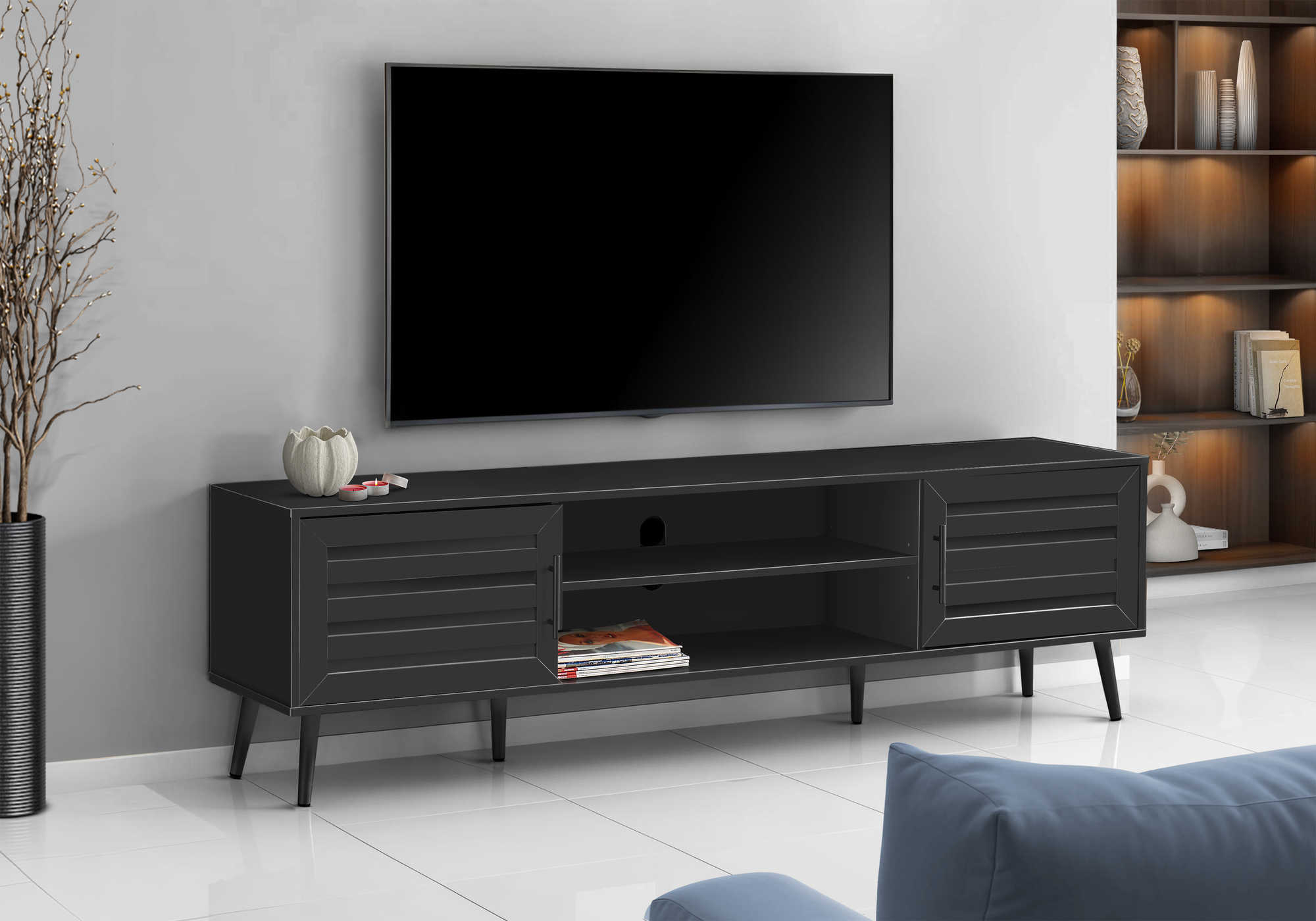 MEUBLE TV - 72"L / NOIR AVEC 2 PORTES – I 2749