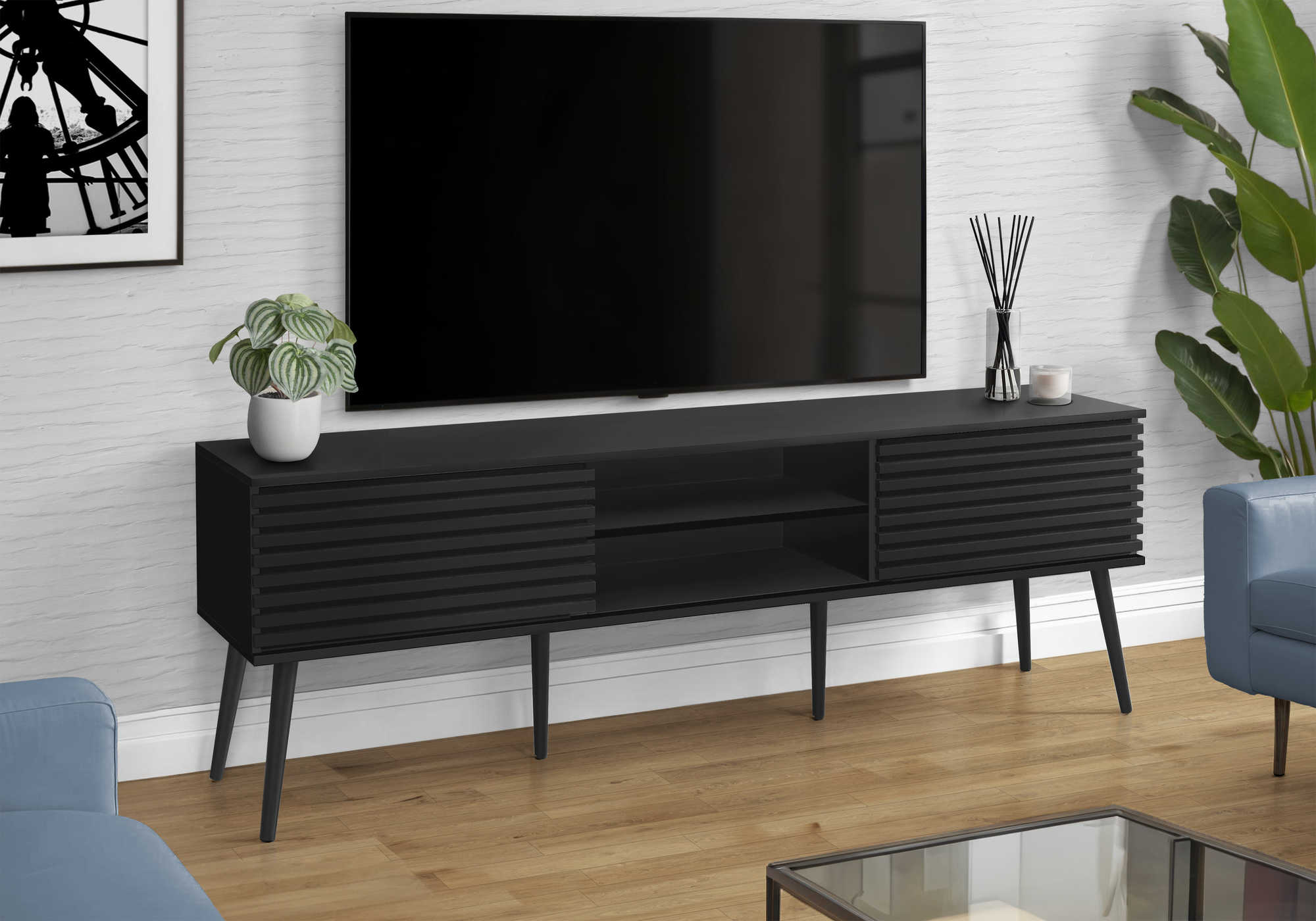 MEUBLE TV - 72"L / NOIR AVEC 2 PORTES – I 2783