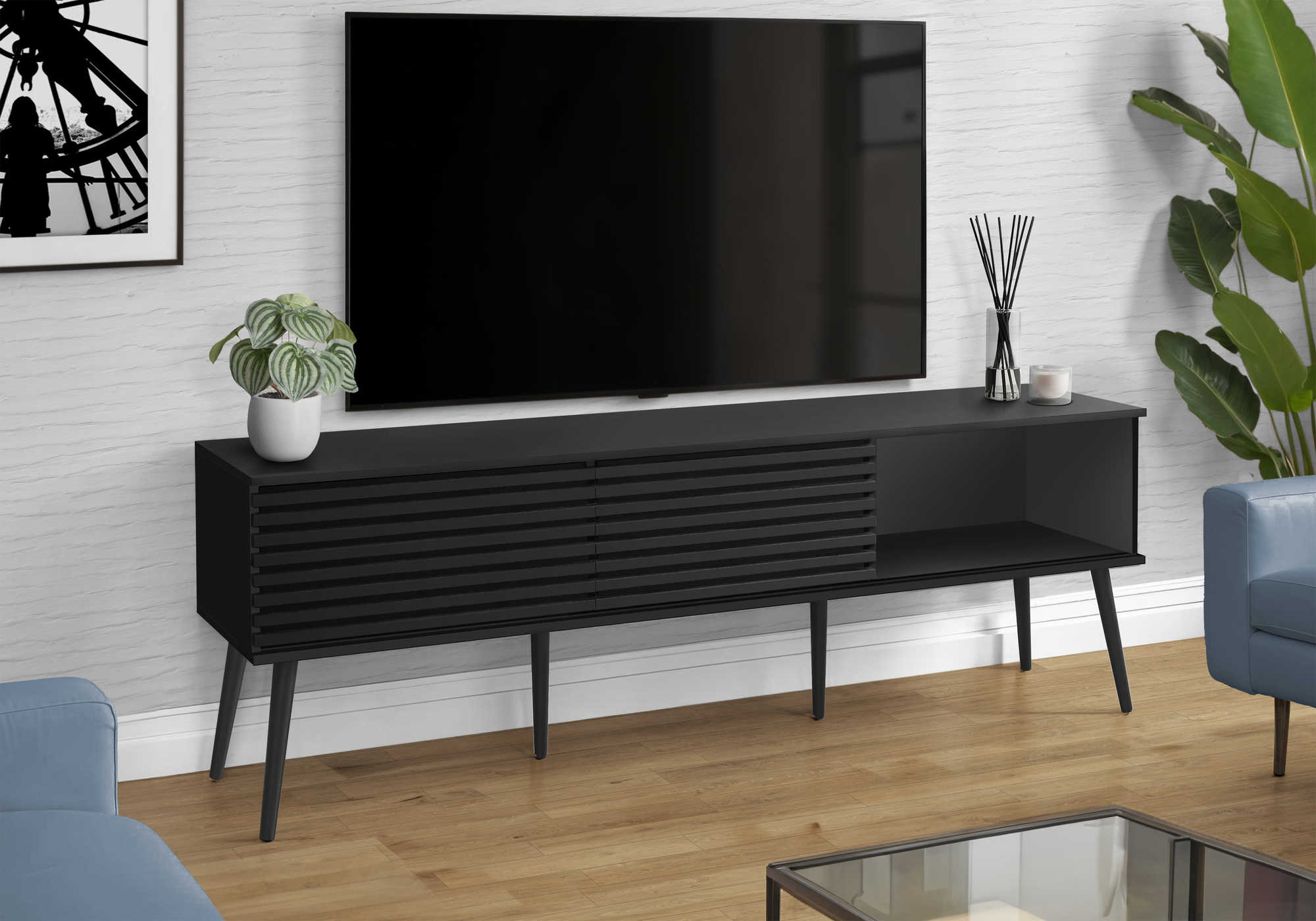 MEUBLE TV - 72"L / NOIR AVEC 2 PORTES – I 2783