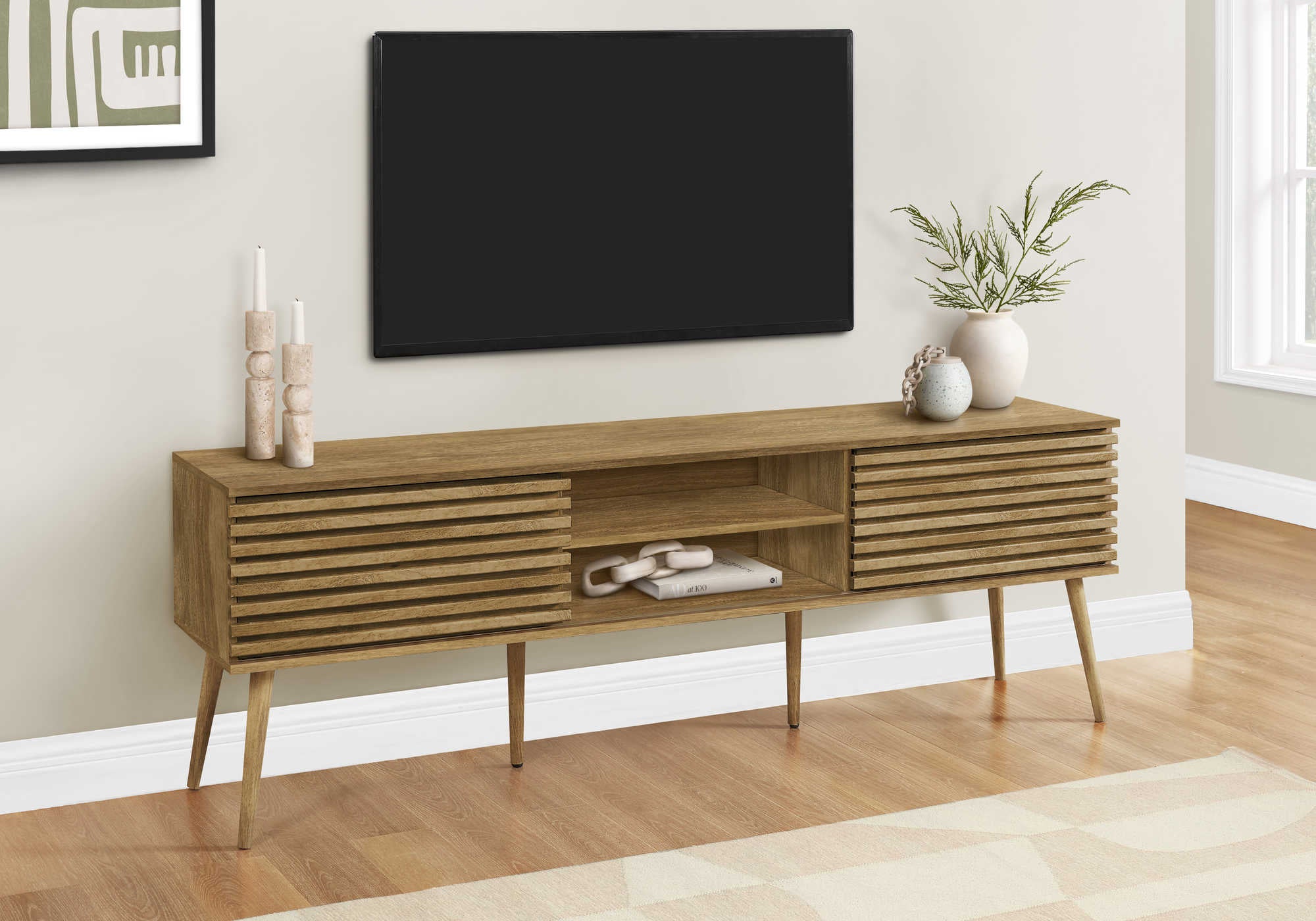Image of tv stand - 72"l / walnut with 2 doors  i 2784.