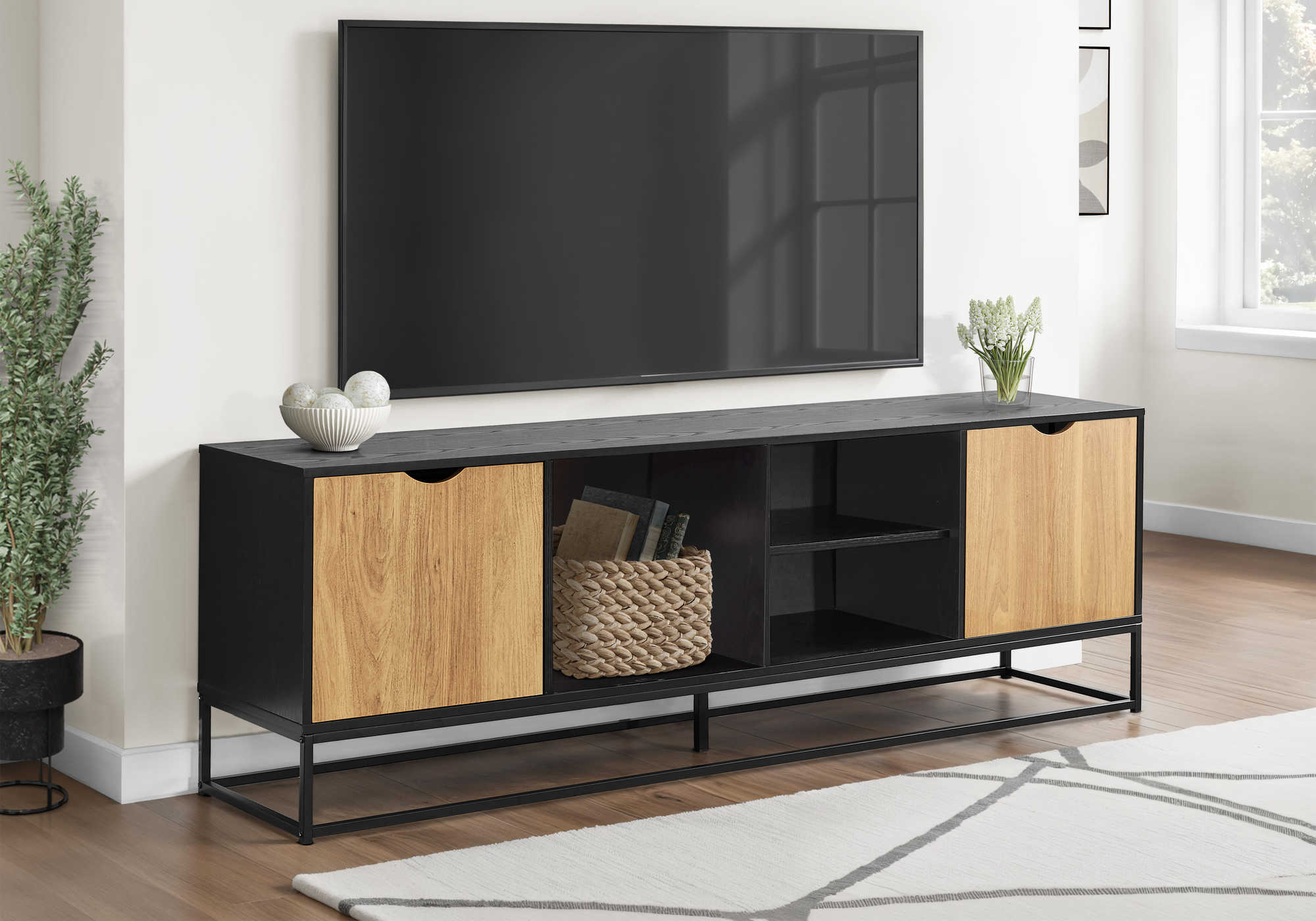 MEUBLE TV - 72"L / NOIR / METAL AVEC 2 PORTES – I 2825