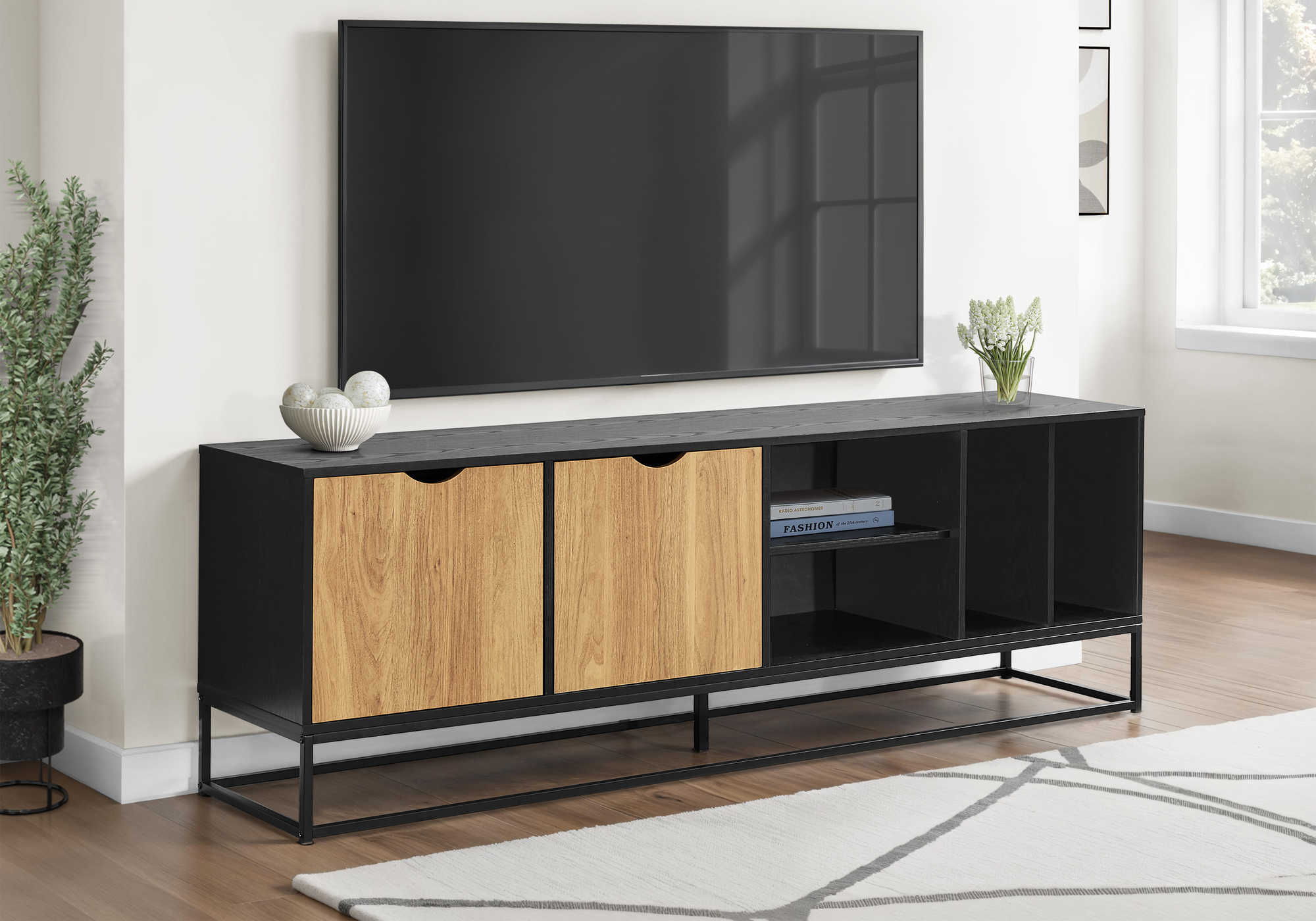 MEUBLE TV - 72"L / NOIR / METAL AVEC 2 PORTES – I 2825