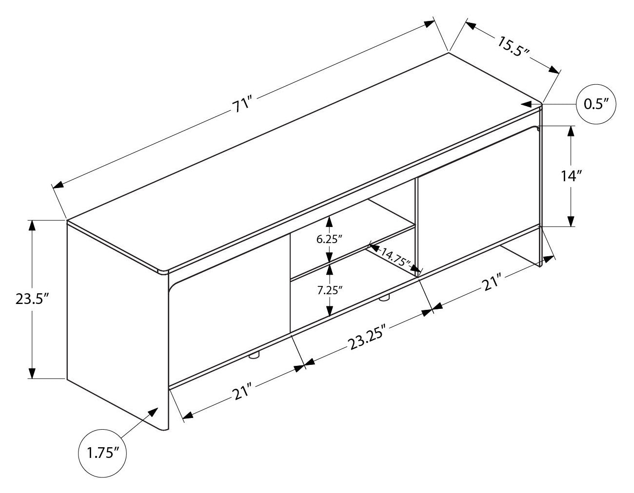 MEUBLE TV - 72"L / NOYER FONCE AVEC 2 PORTES – I 2833