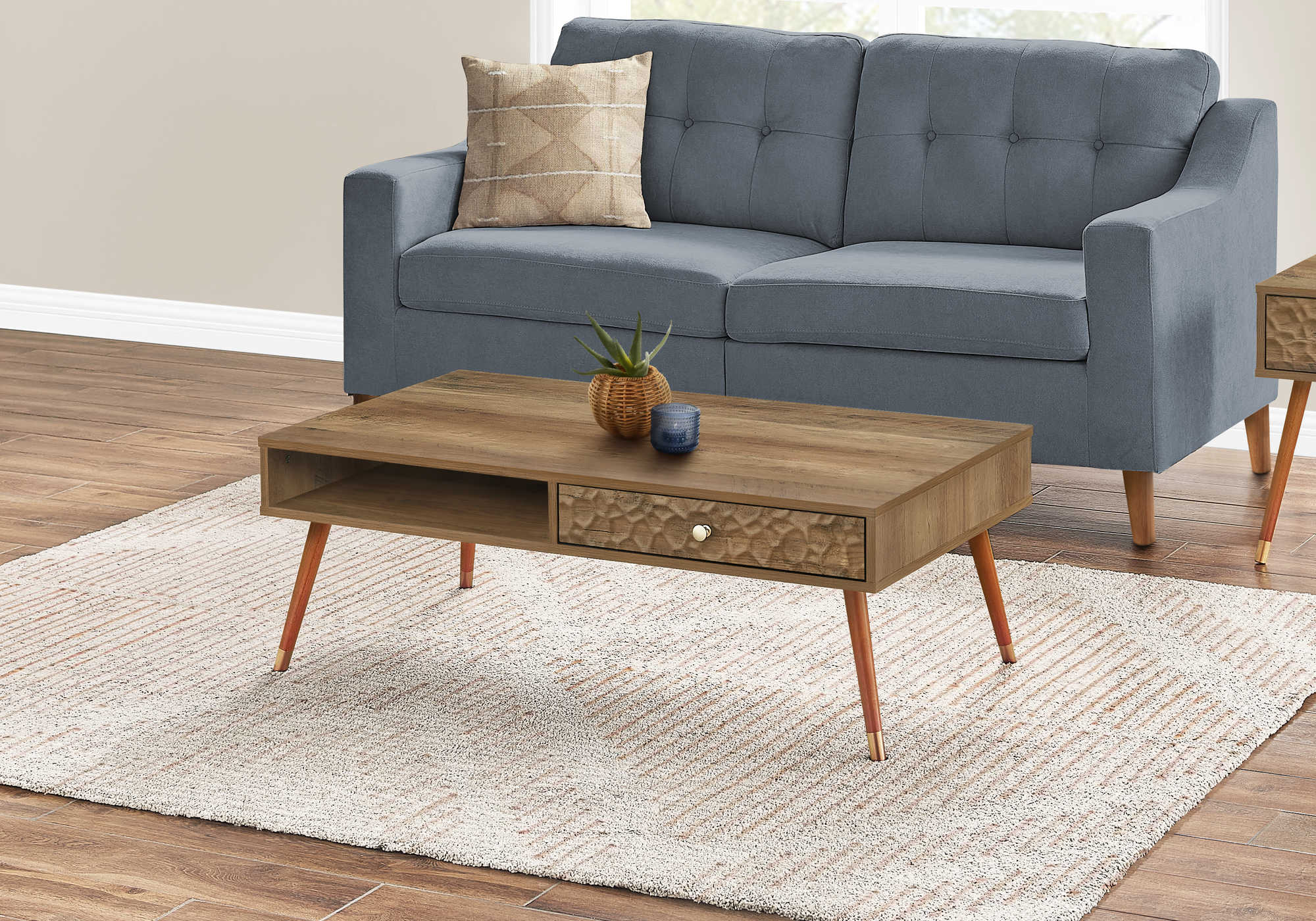 Image of coffee table - walnut mid-century with a drawer i 2836.